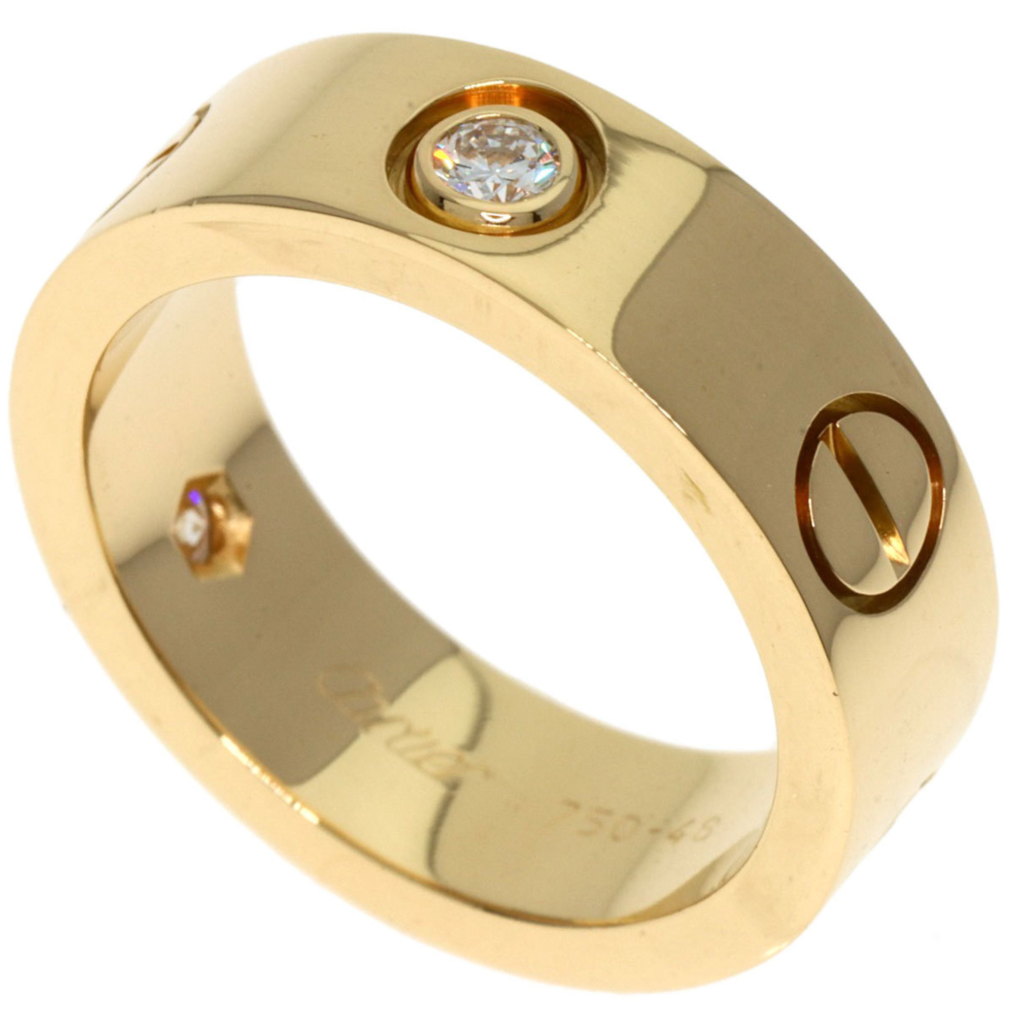 Cartier Love Ring Half Diamond #48 K18 Yellow Gold Women's CARTIER