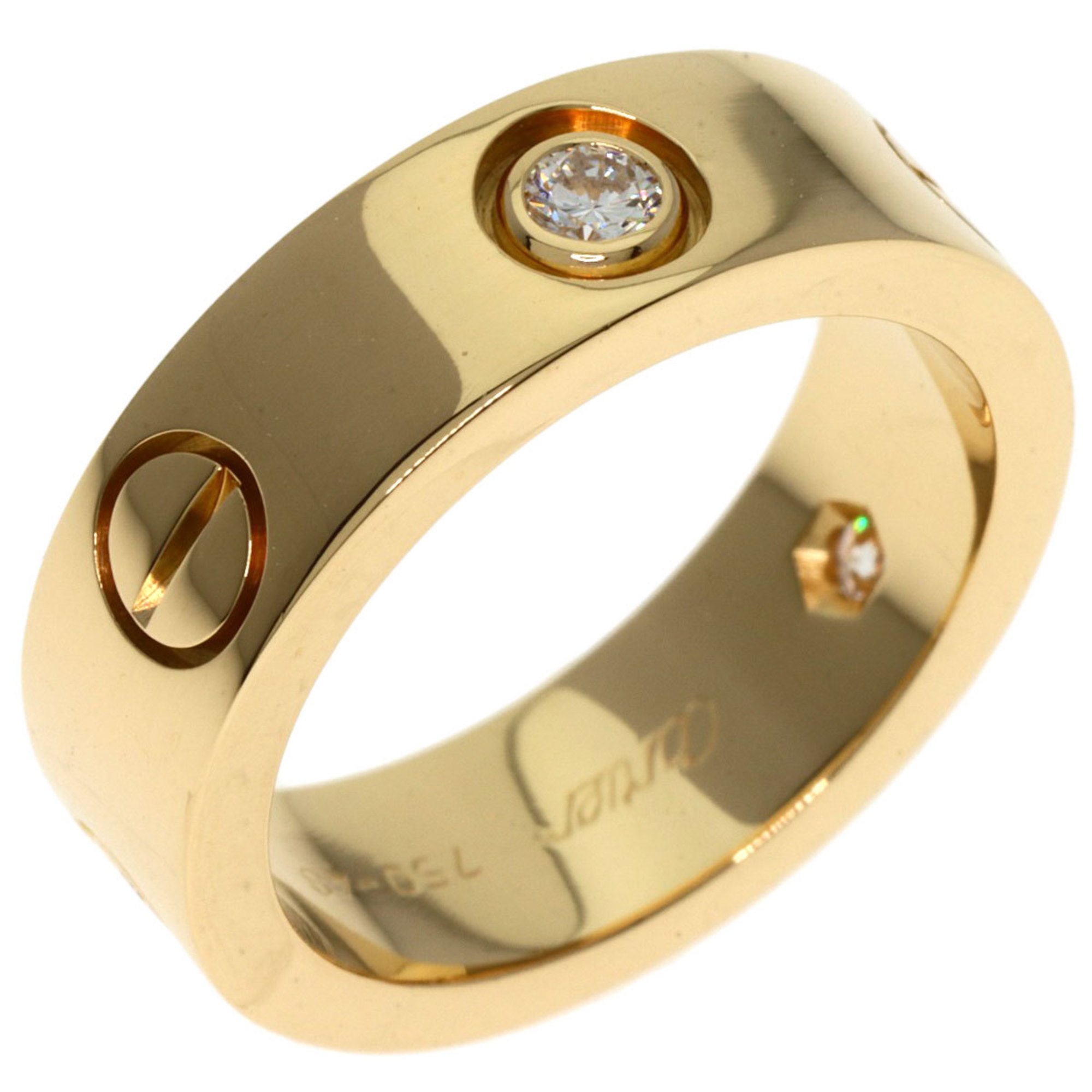 Cartier Love Ring Half Diamond #48 K18 Yellow Gold Women's CARTIER