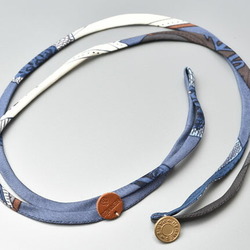 Hermes Choker Bangle Serie HERMES Necklace Bracelet Petit h Silk Blue Multi White