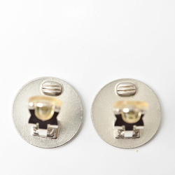 CHANEL Earrings Print Round Plate Silver