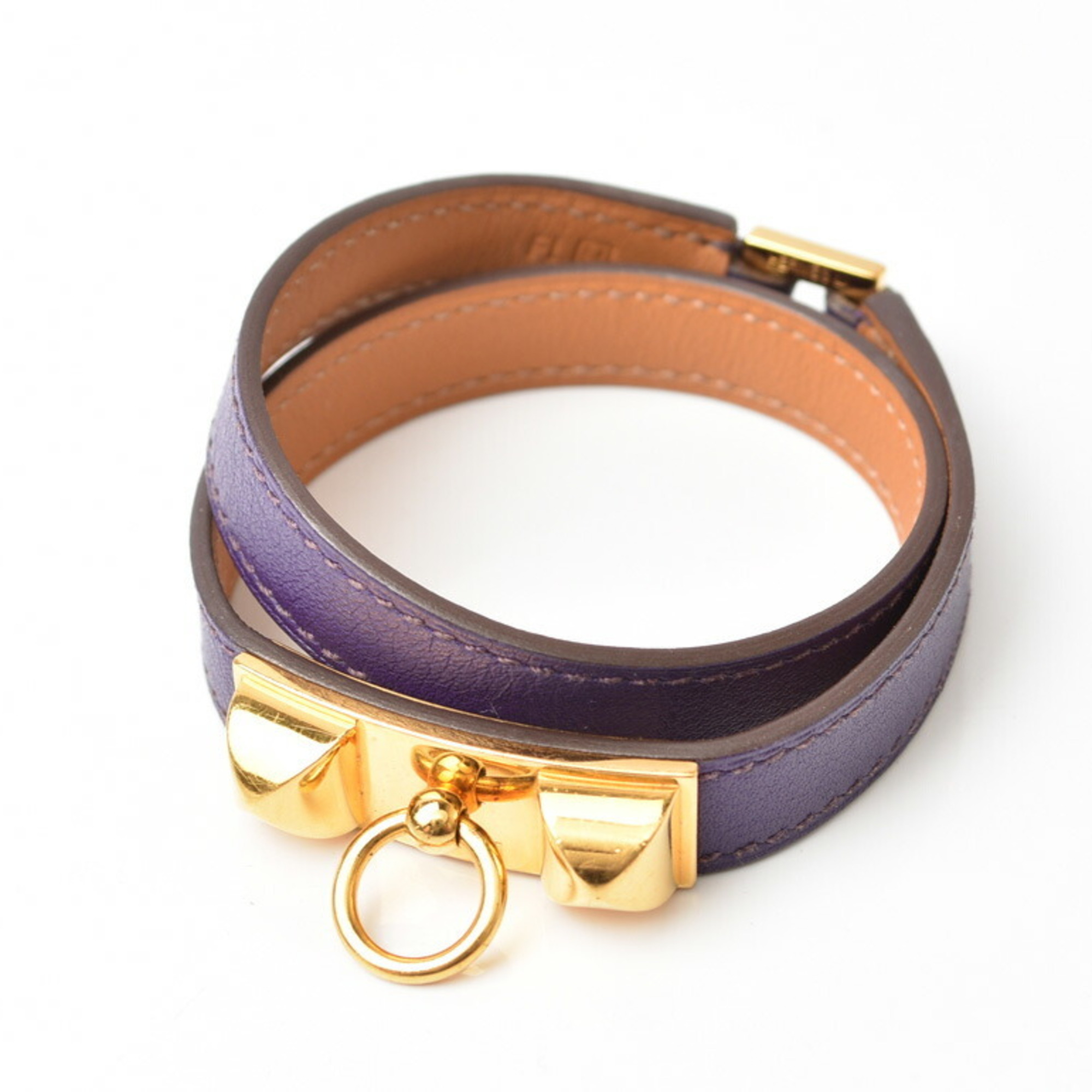 Hermes Bangle Bracelet HERMES Rival Double Tour Purple Gold Size S