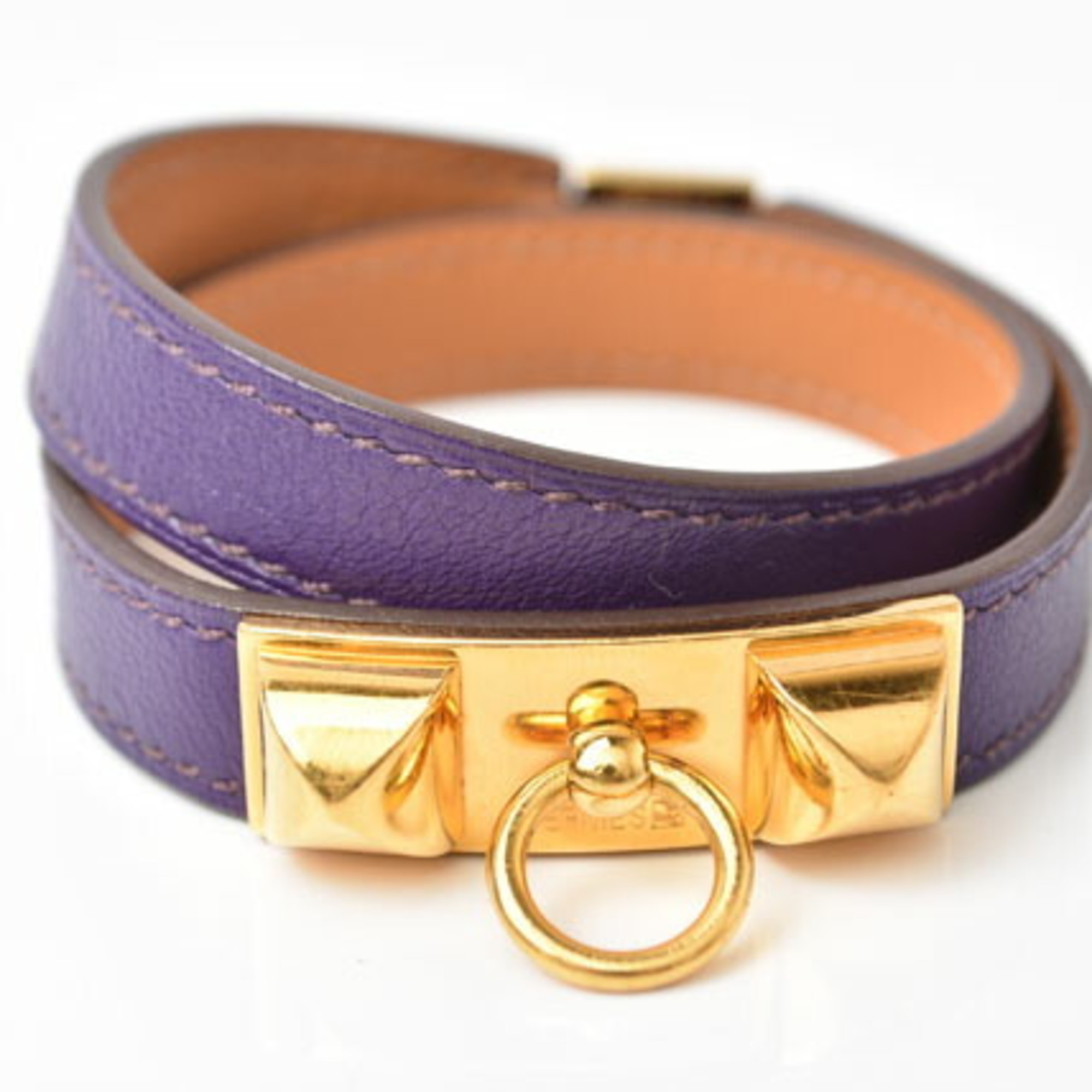 Hermes Bangle Bracelet HERMES Rival Double Tour Purple Gold Size S