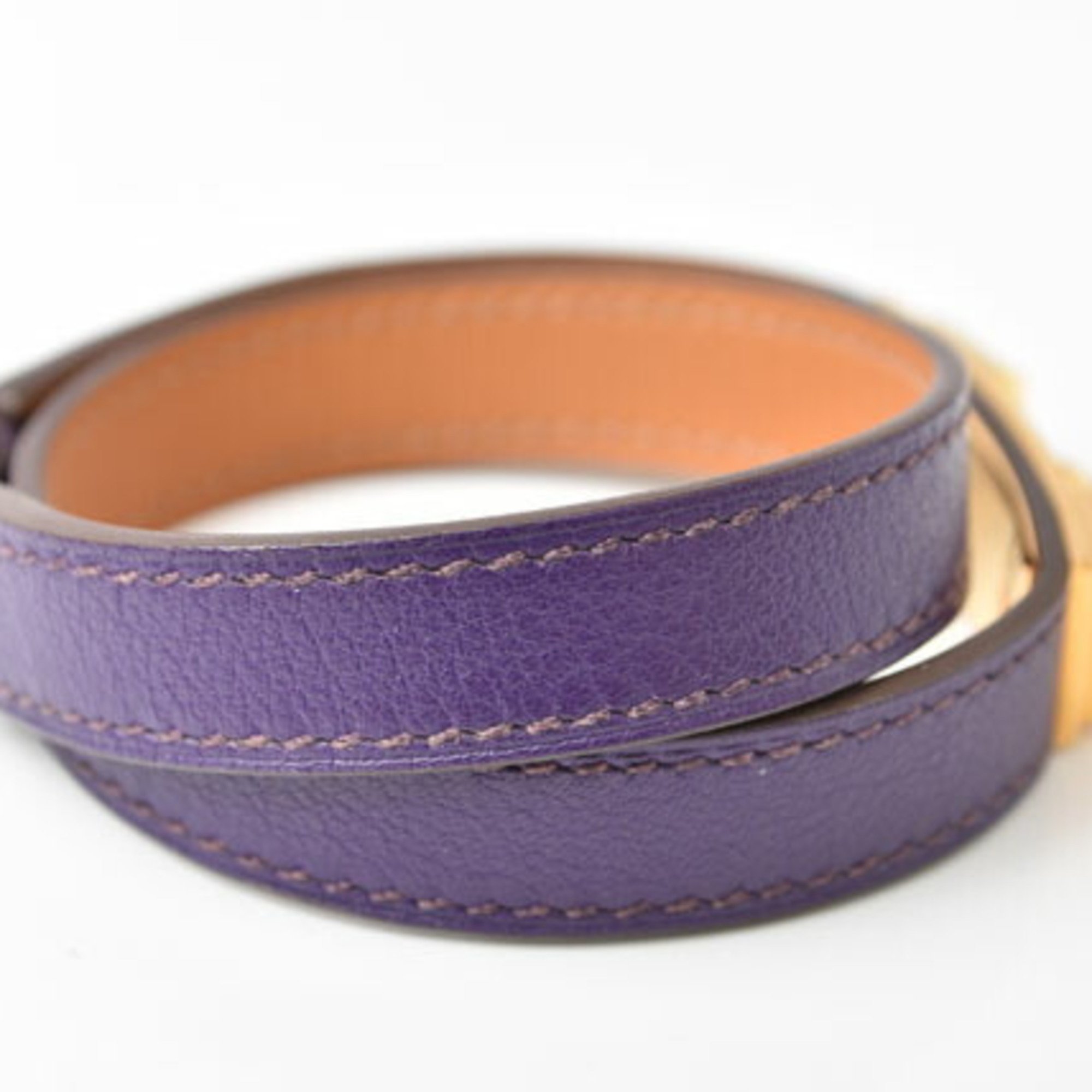 Hermes Bangle Bracelet HERMES Rival Double Tour Purple Gold Size S