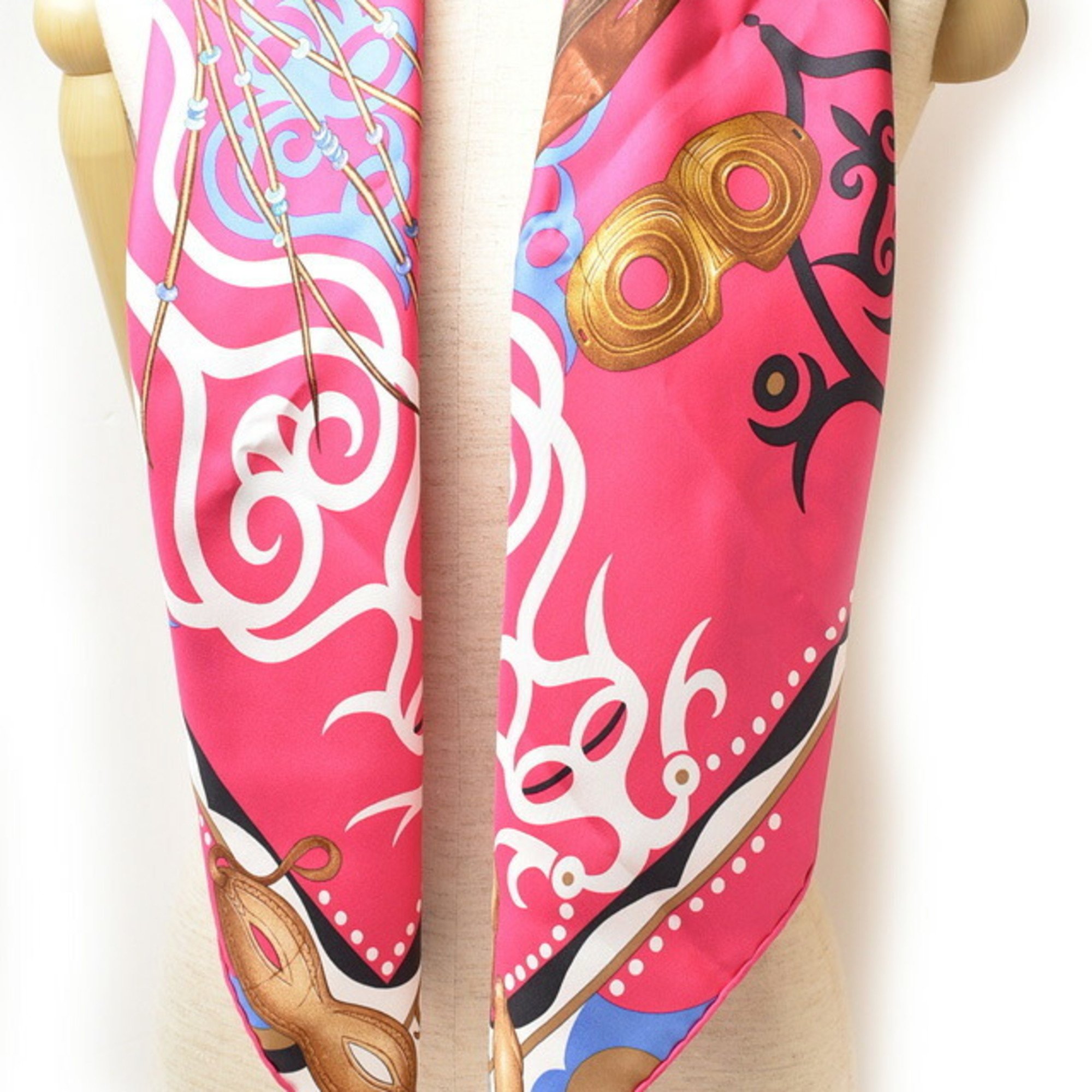 Hermes Scarf Muffler HERMES Carre 90 Silk Twill Northern Gaze Pink Multi Blue