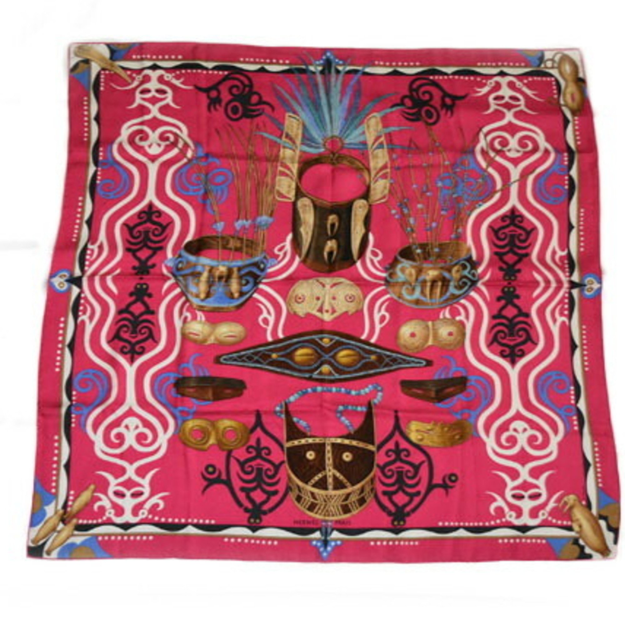 Hermes Scarf Muffler HERMES Carre 90 Silk Twill Northern Gaze Pink Multi Blue