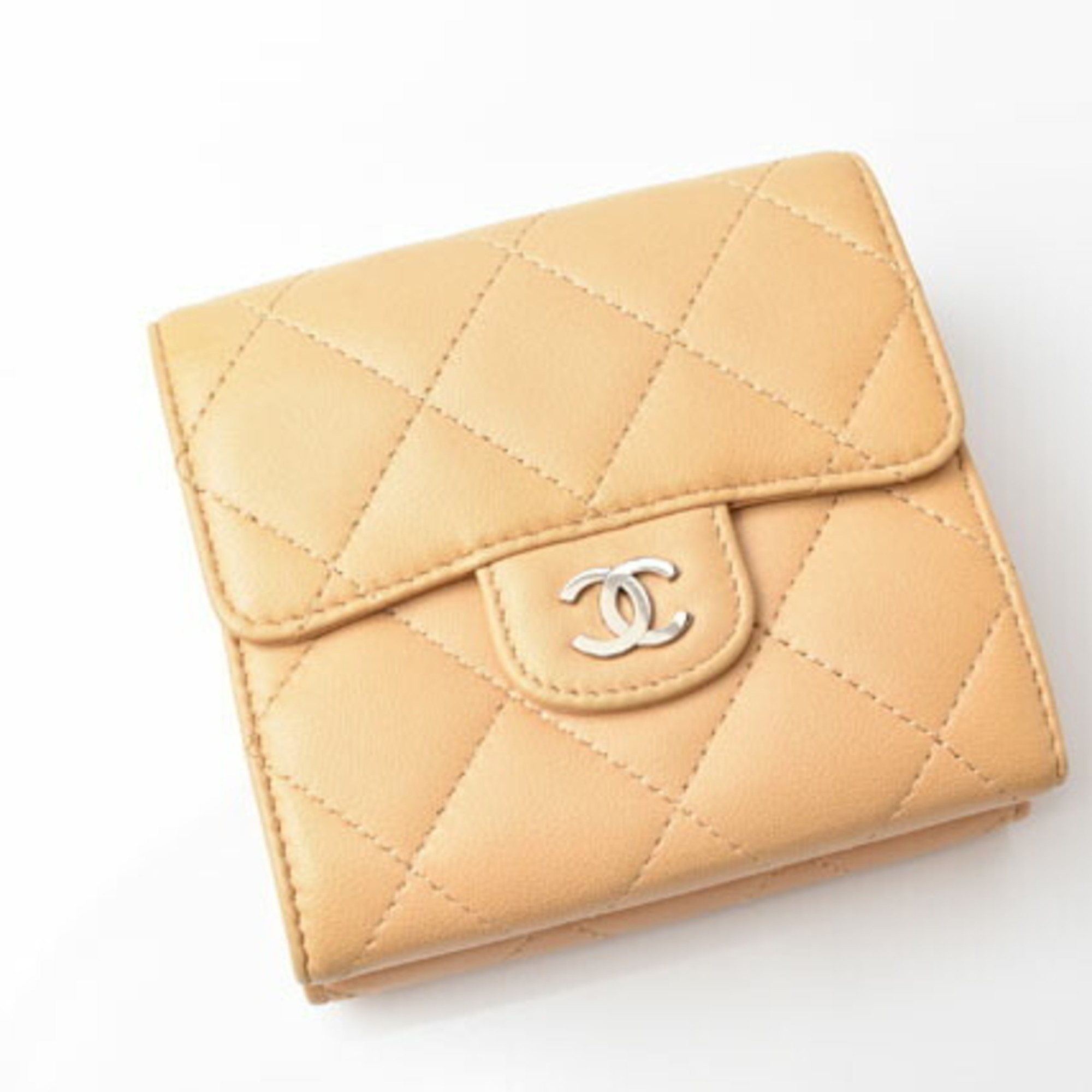 CHANEL Wallet 3-fold wallet A82288 Lambskin Beige