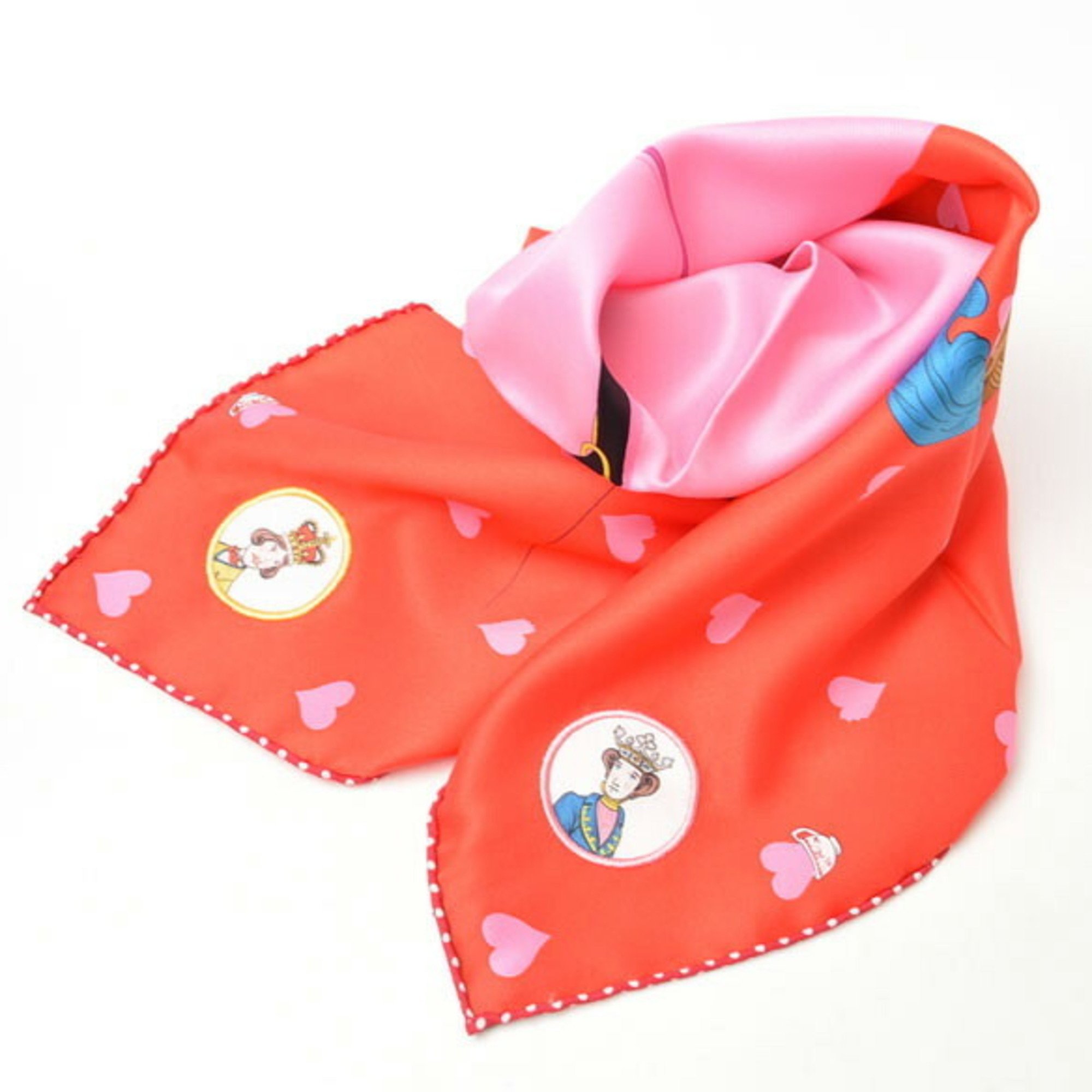 Hermes scarf muffler HERMES Carre 70 silk twill tea time heart red pink