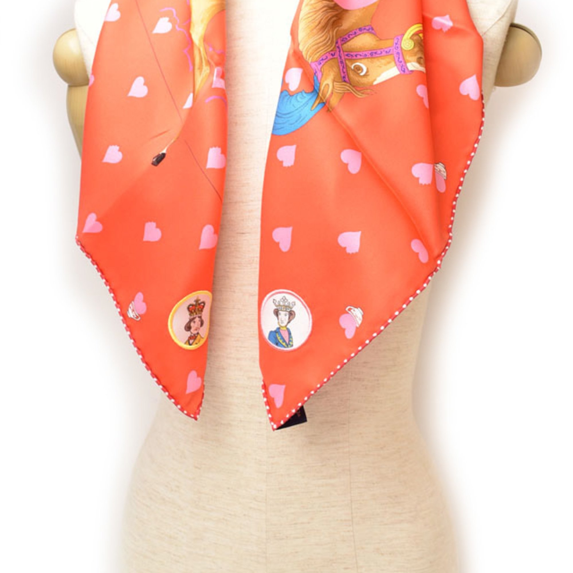 Hermes scarf muffler HERMES Carre 70 silk twill tea time heart red pink