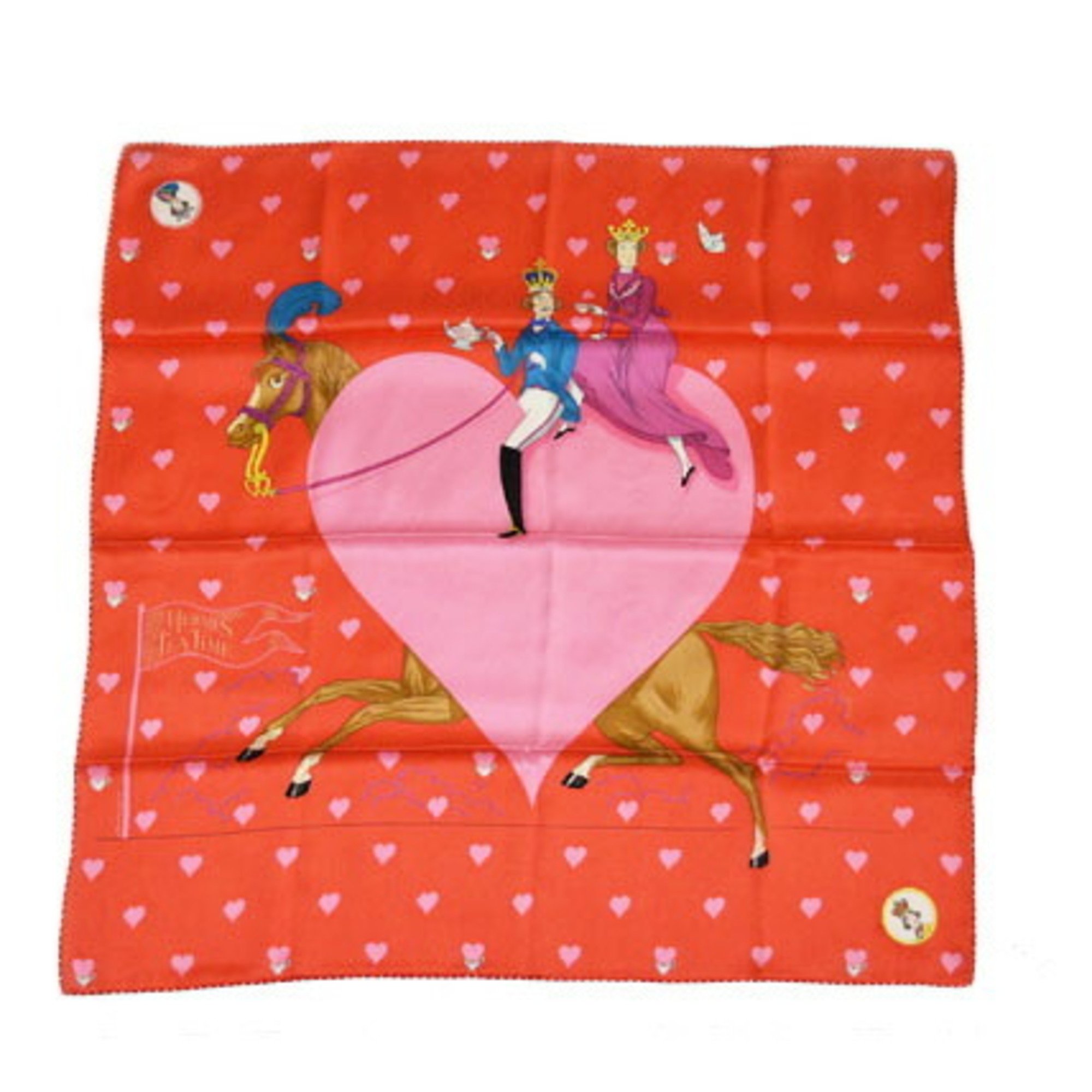 Hermes scarf muffler HERMES Carre 70 silk twill tea time heart red pink