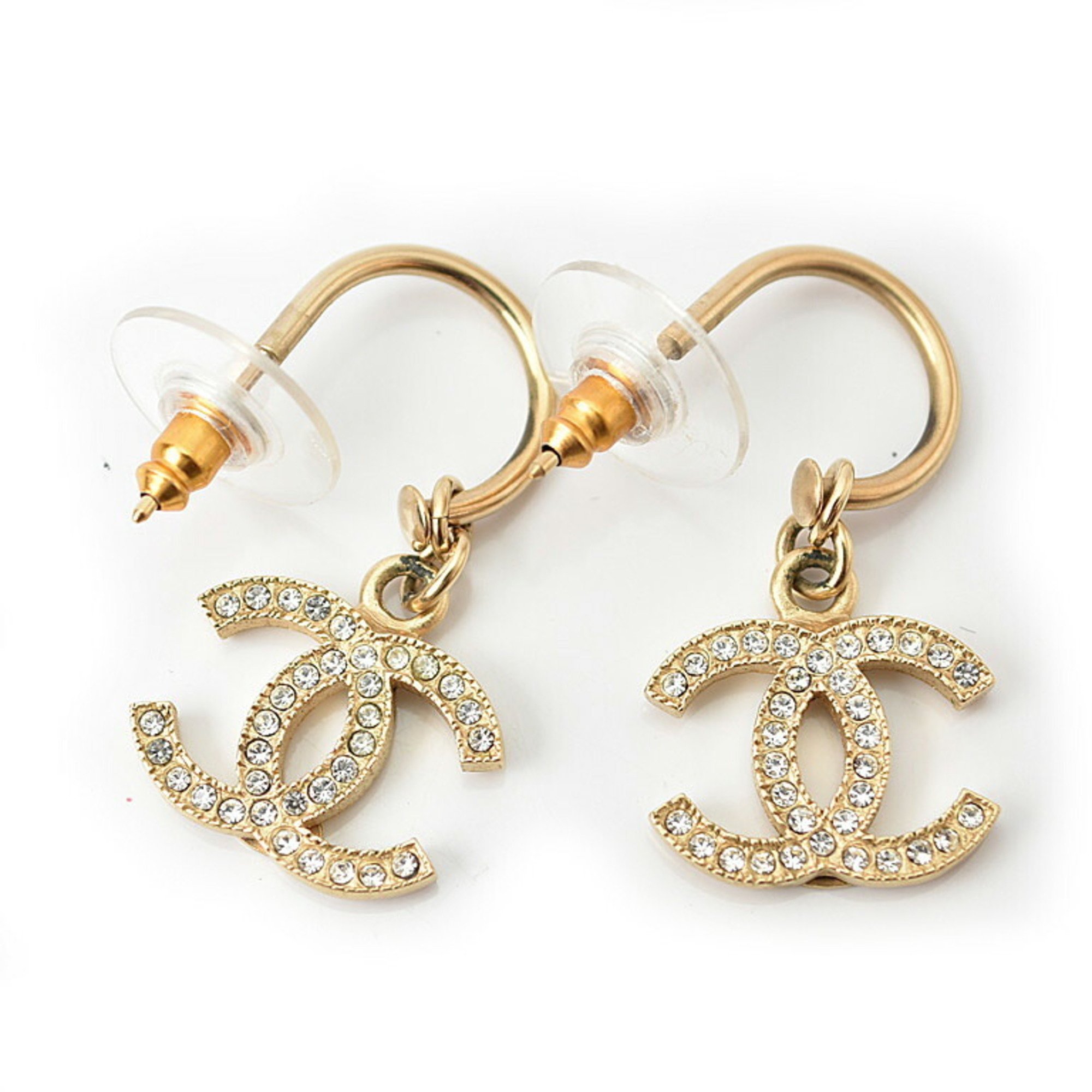 Chanel earrings CHANEL CC Coco Mark Swing Rhinestone Gold