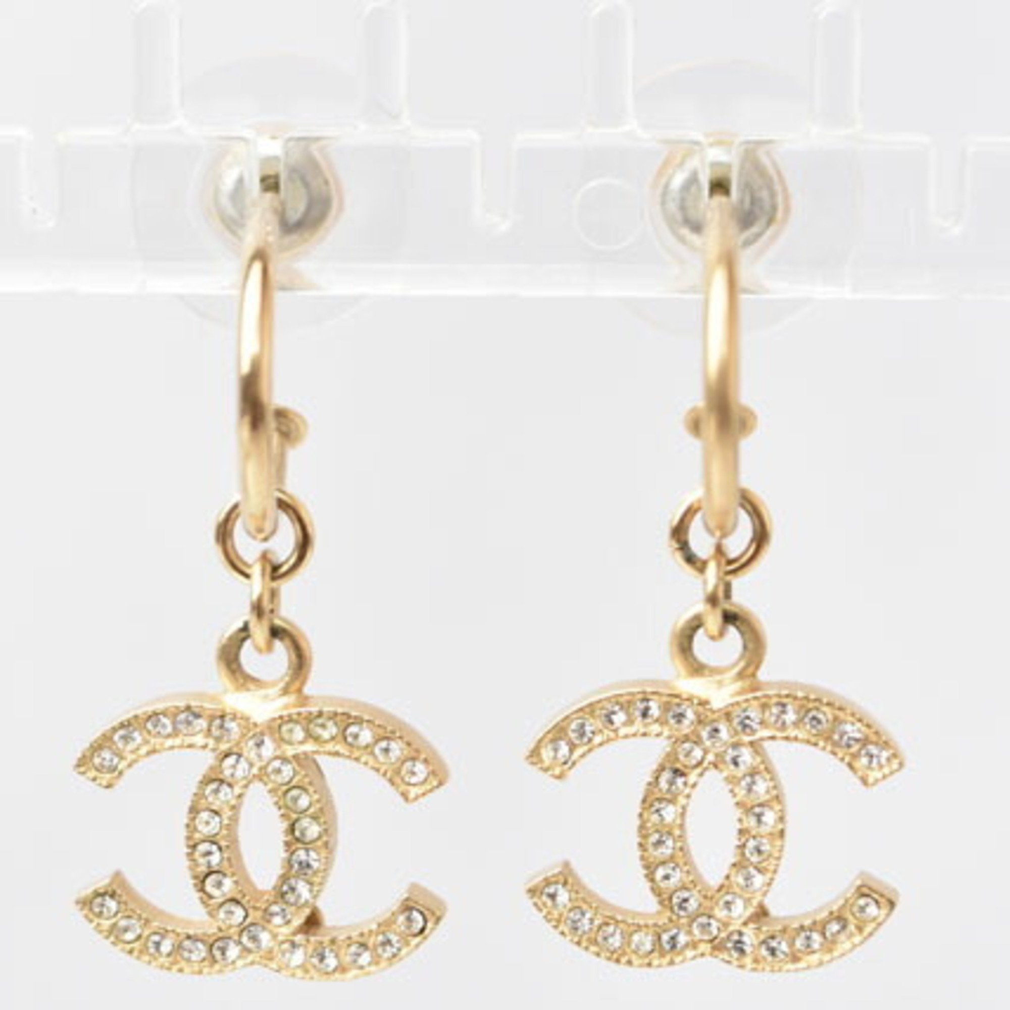 Chanel earrings CHANEL CC Coco Mark Swing Rhinestone Gold