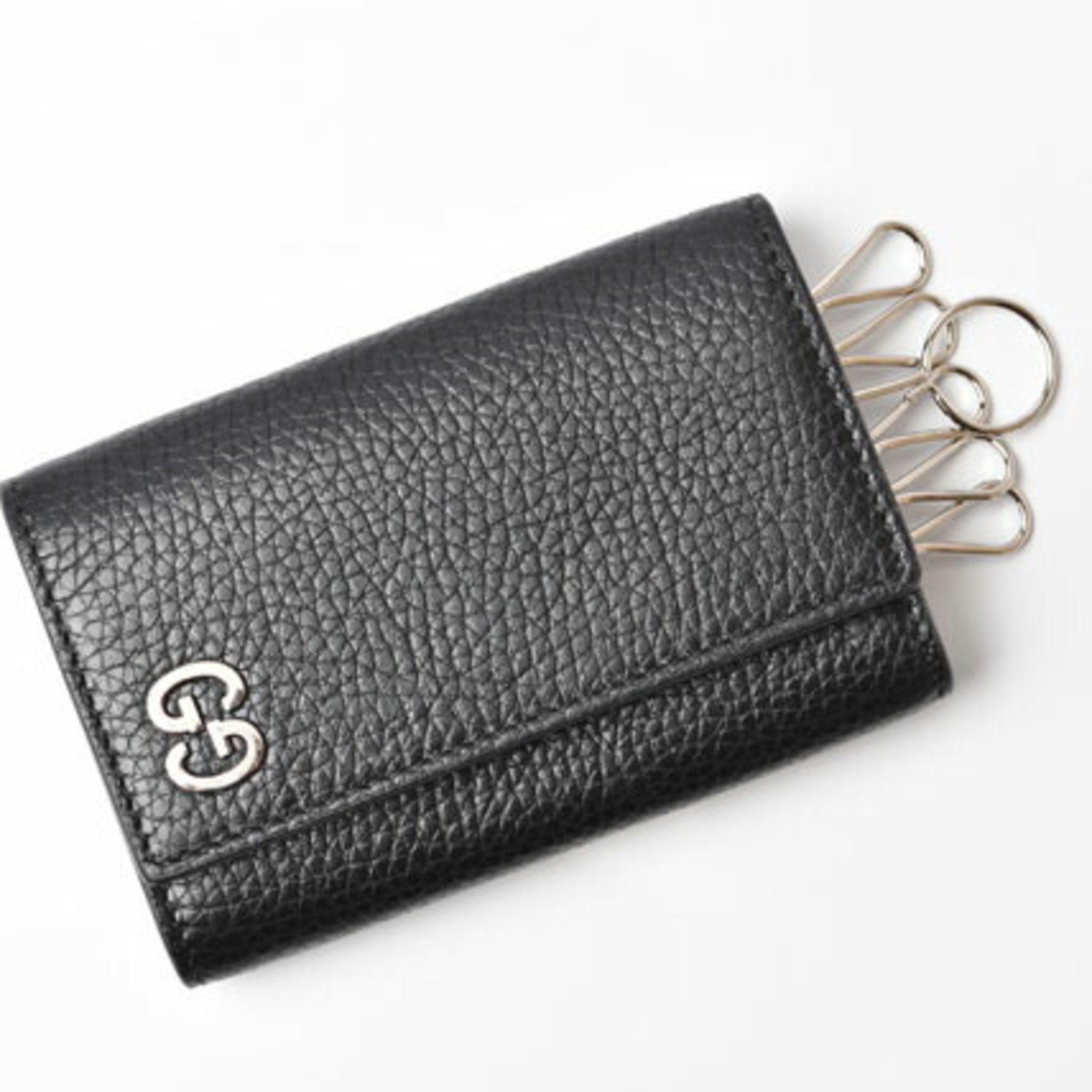 Gucci key case, holder, GUCCI, 6-ring, leather, GG, black, silver, 473924