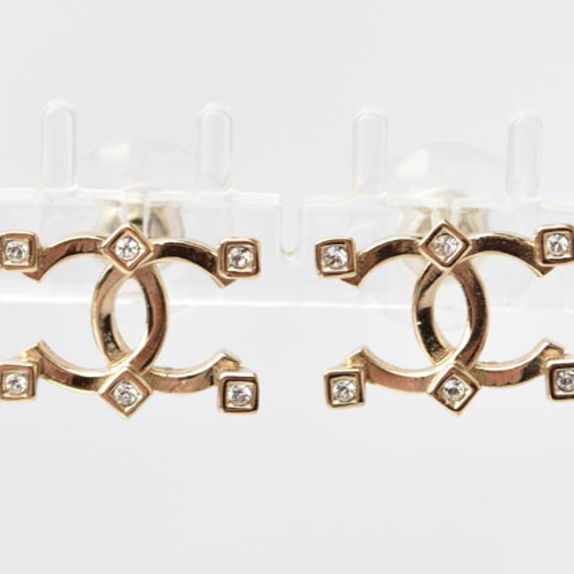 Chanel Earrings CHANEL CC Mark Rhinestone Gold