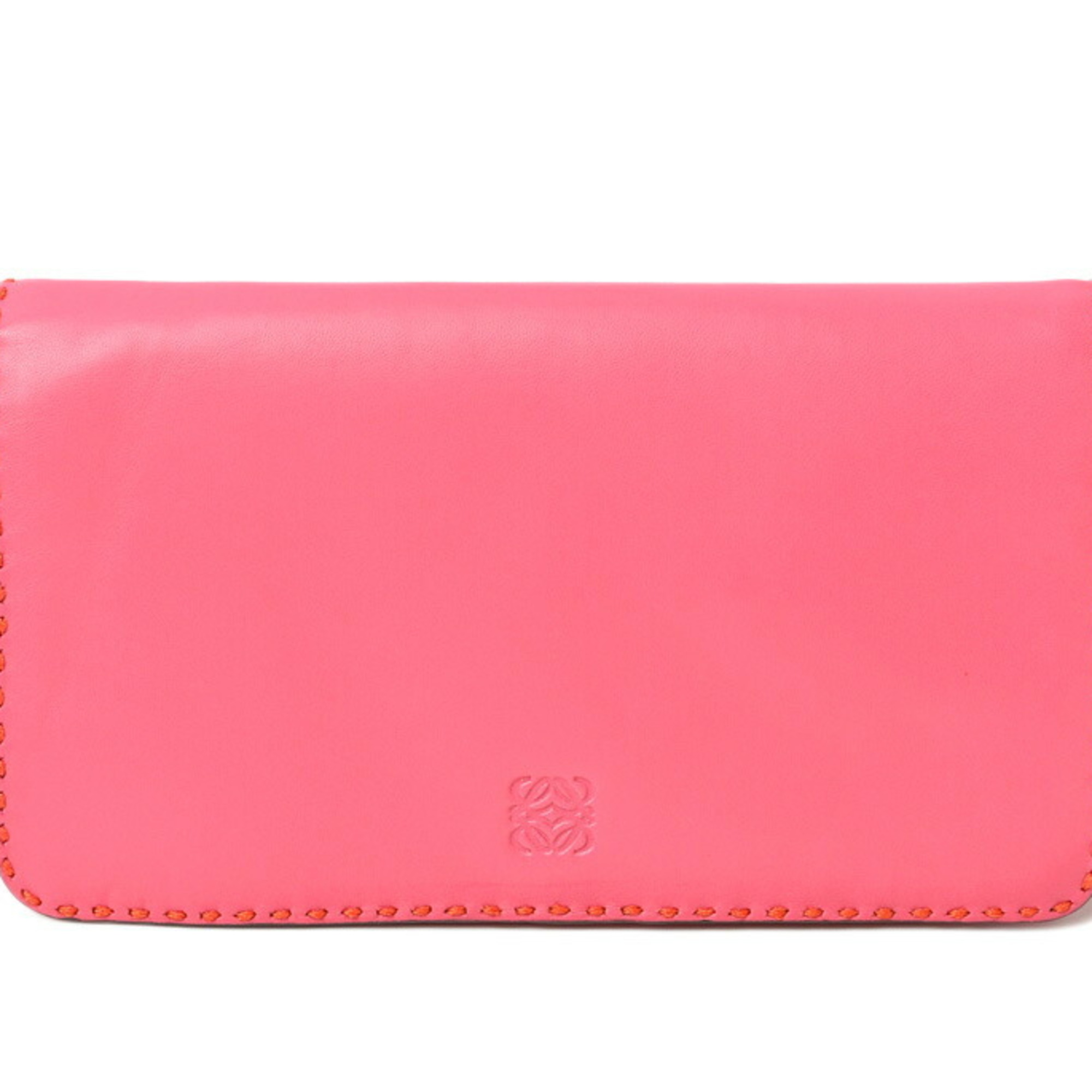 LOEWE Clutch Bag Second Pouch Lamb Leather Anagram Fuchsia