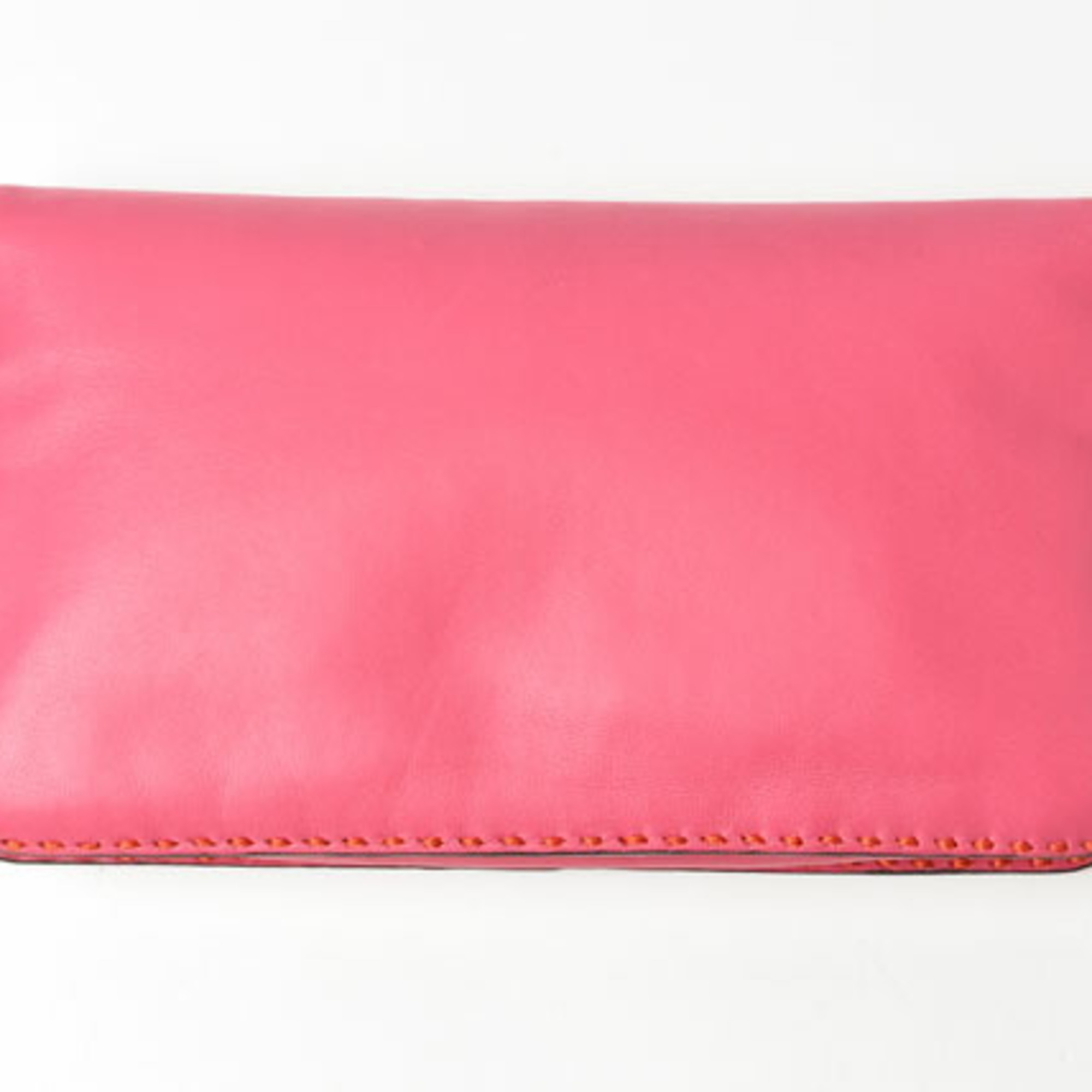 LOEWE Clutch Bag Second Pouch Lamb Leather Anagram Fuchsia