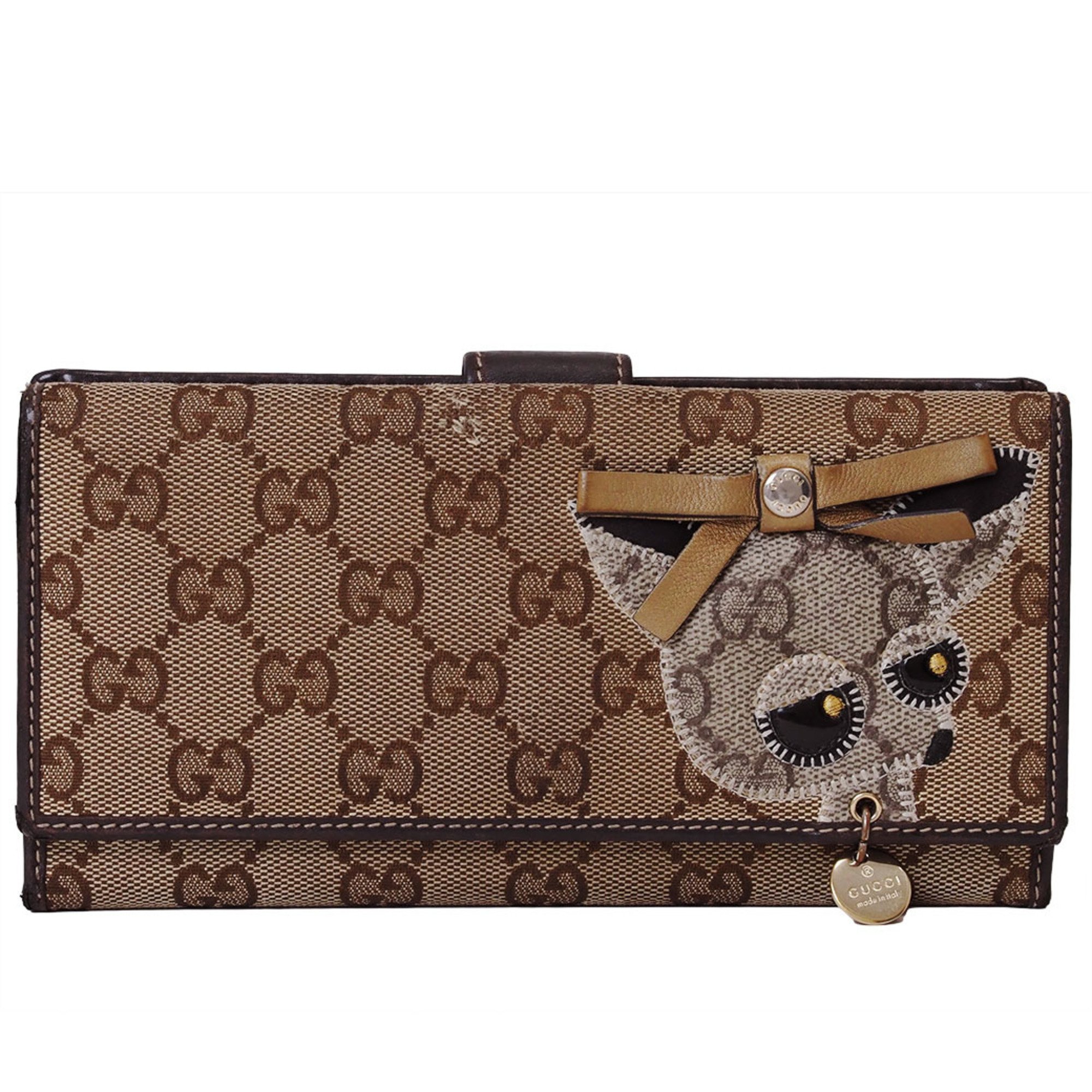 Gucci Guccioli Bi-fold Long Wallet Brown 226154 Women's GG Canvas Dog Chihuahua GUCCI