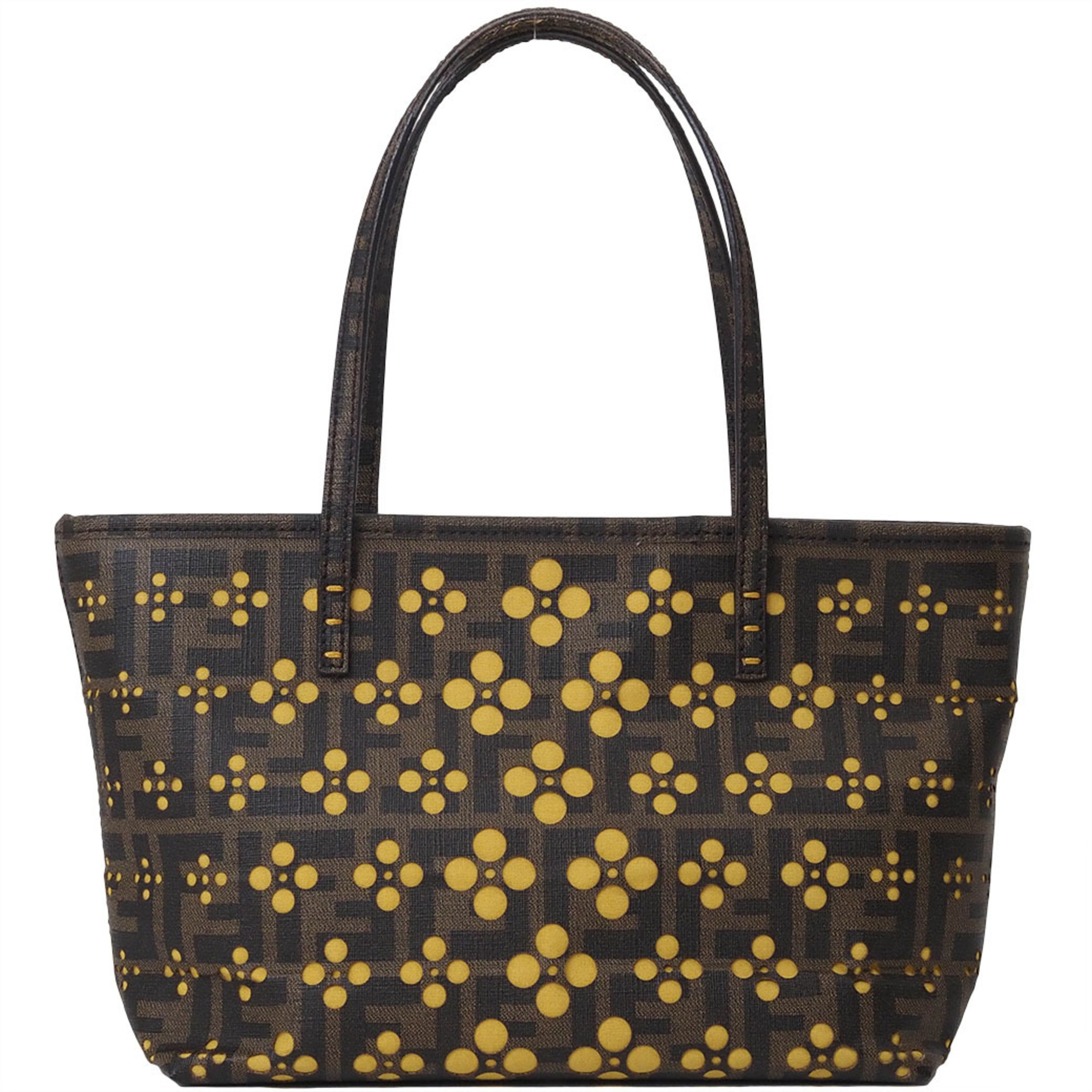 FENDI ZUCCA FLOWER PULLING TOTE BAG BROWN YELLOW 8BH223 WOMEN'S