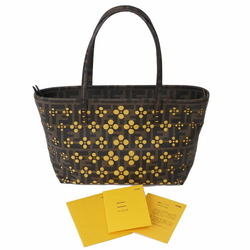 FENDI ZUCCA FLOWER PULLING TOTE BAG BROWN YELLOW 8BH223 WOMEN'S