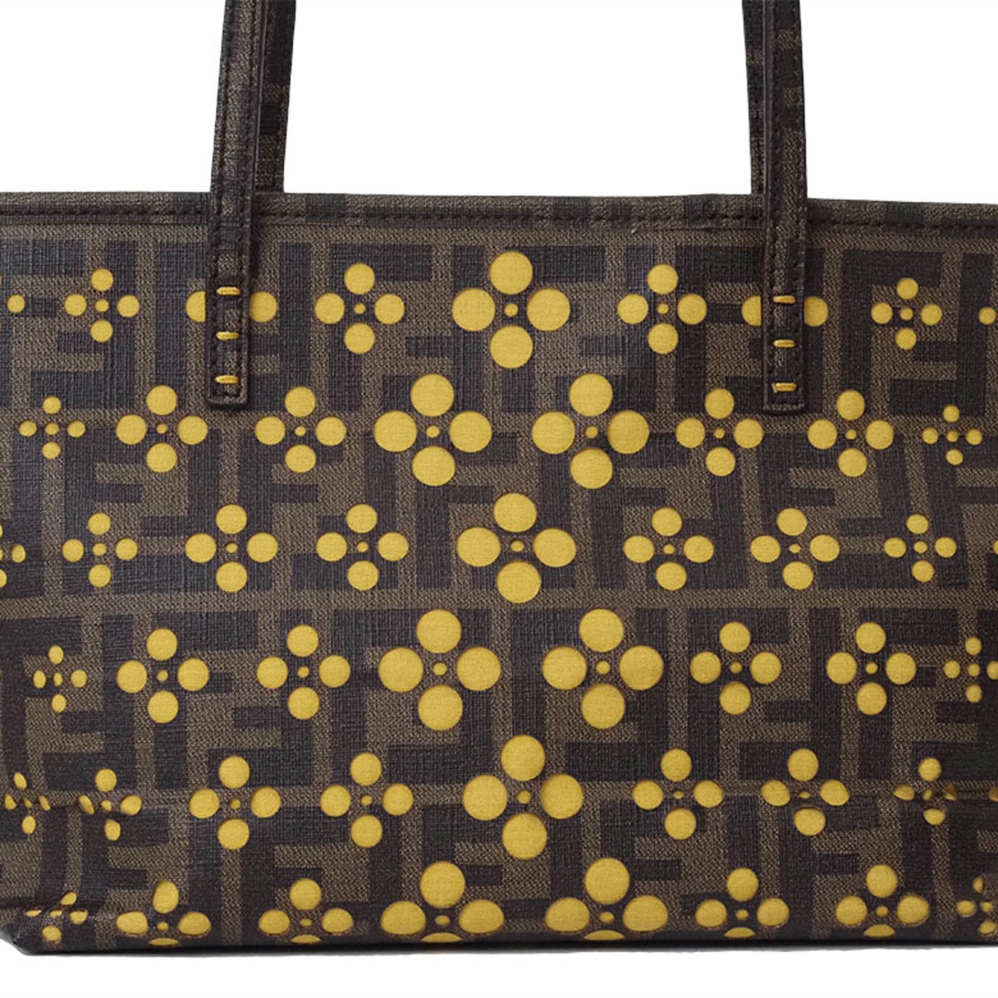 FENDI ZUCCA FLOWER PULLING TOTE BAG BROWN YELLOW 8BH223 WOMEN'S