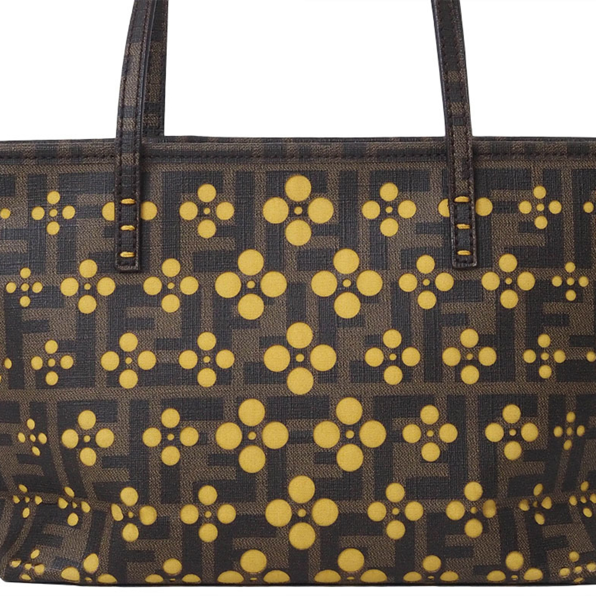 FENDI ZUCCA FLOWER PULLING TOTE BAG BROWN YELLOW 8BH223 WOMEN'S