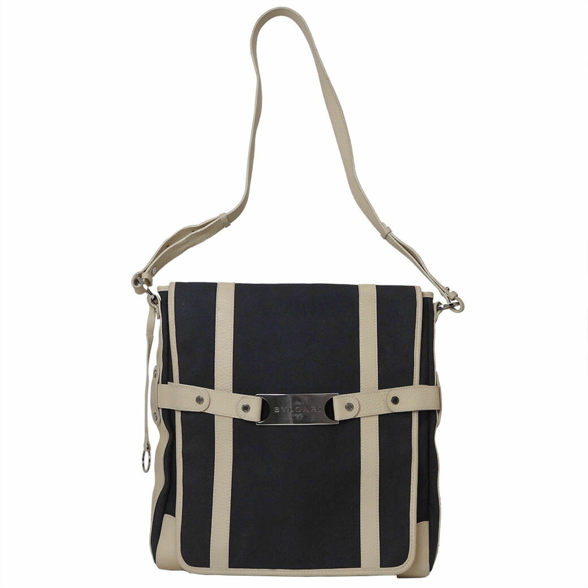 BVLGARI Plate Canvas Shoulder Bag Black Women's Bags