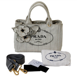 Prada Canapa Handbag Denim Flower Tote Bag 1BG439 Light Grey Women's PRADA