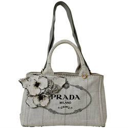 Prada Canapa Handbag Denim Flower Tote Bag 1BG439 Light Grey Women's PRADA