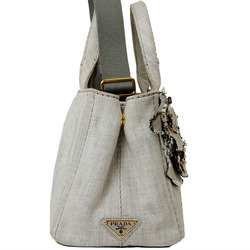 Prada Canapa Handbag Denim Flower Tote Bag 1BG439 Light Grey Women's PRADA