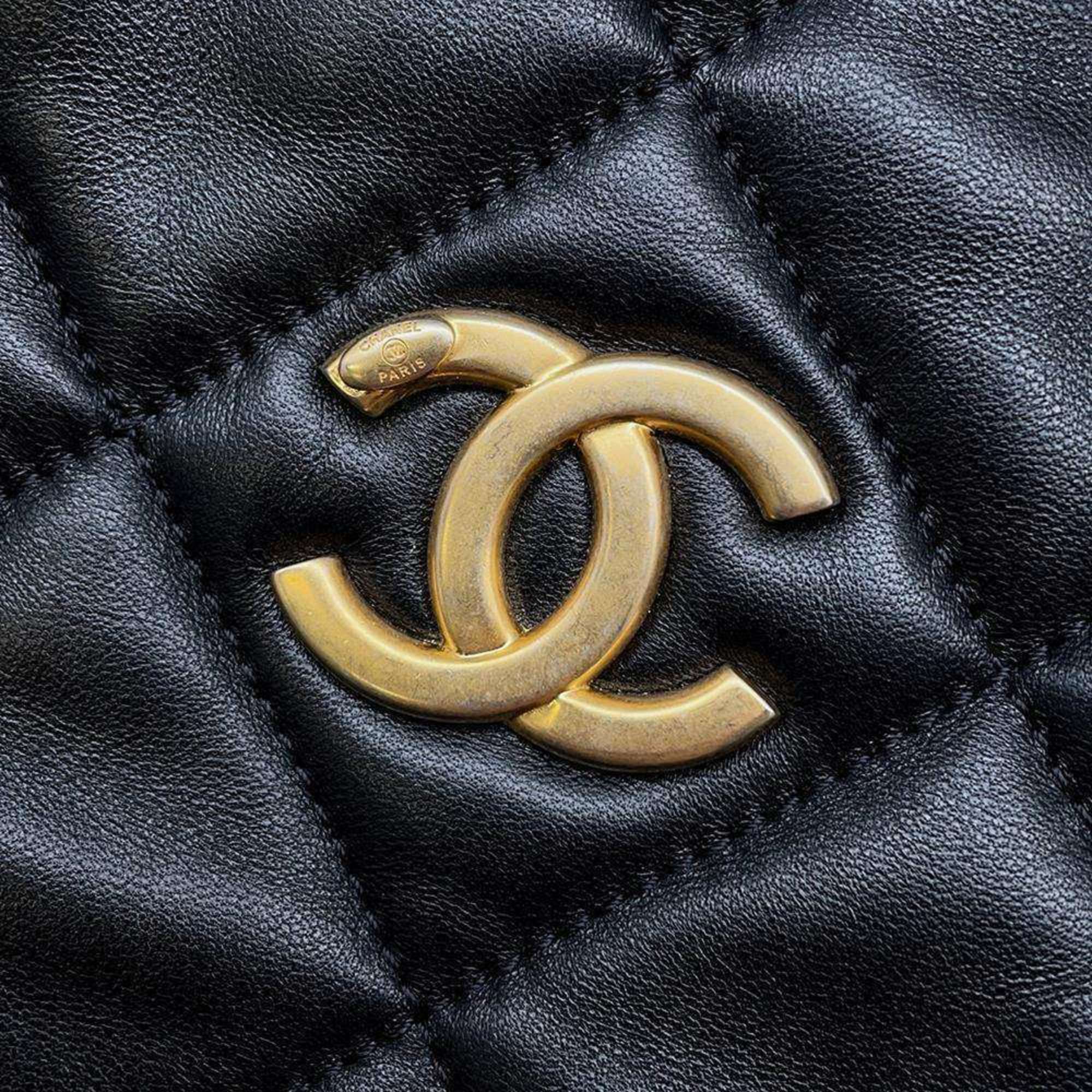 Chanel Chain Shoulder Bag Matelasse Coco Mark Diamond Shape Lambskin CHANEL Black