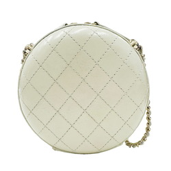 CHANEL Chanel Matelasse Round Chain Shoulder Leather 2 Ivory Women's