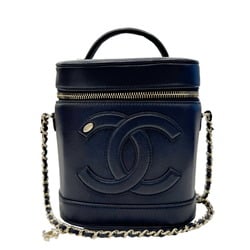 CHANEL Vanity AS0323 Calf Shoulder Bag Handbag Coco Mark 28th Series Navy Women's