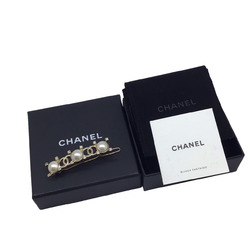 CHANEL Barrette Hairpin Champagne Gold Resin Pearl Rhinestone Hair Clip Accessories for Women