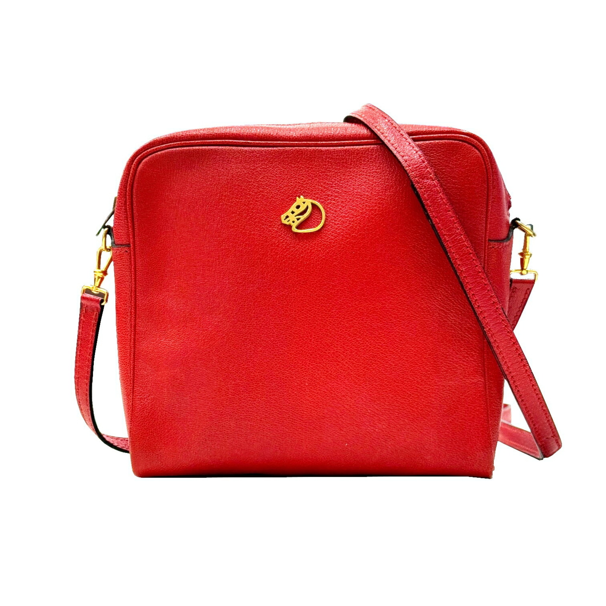 HERMES Jockey Shoulder Bag Horse 〇R Stamp Red Rouge Ladies