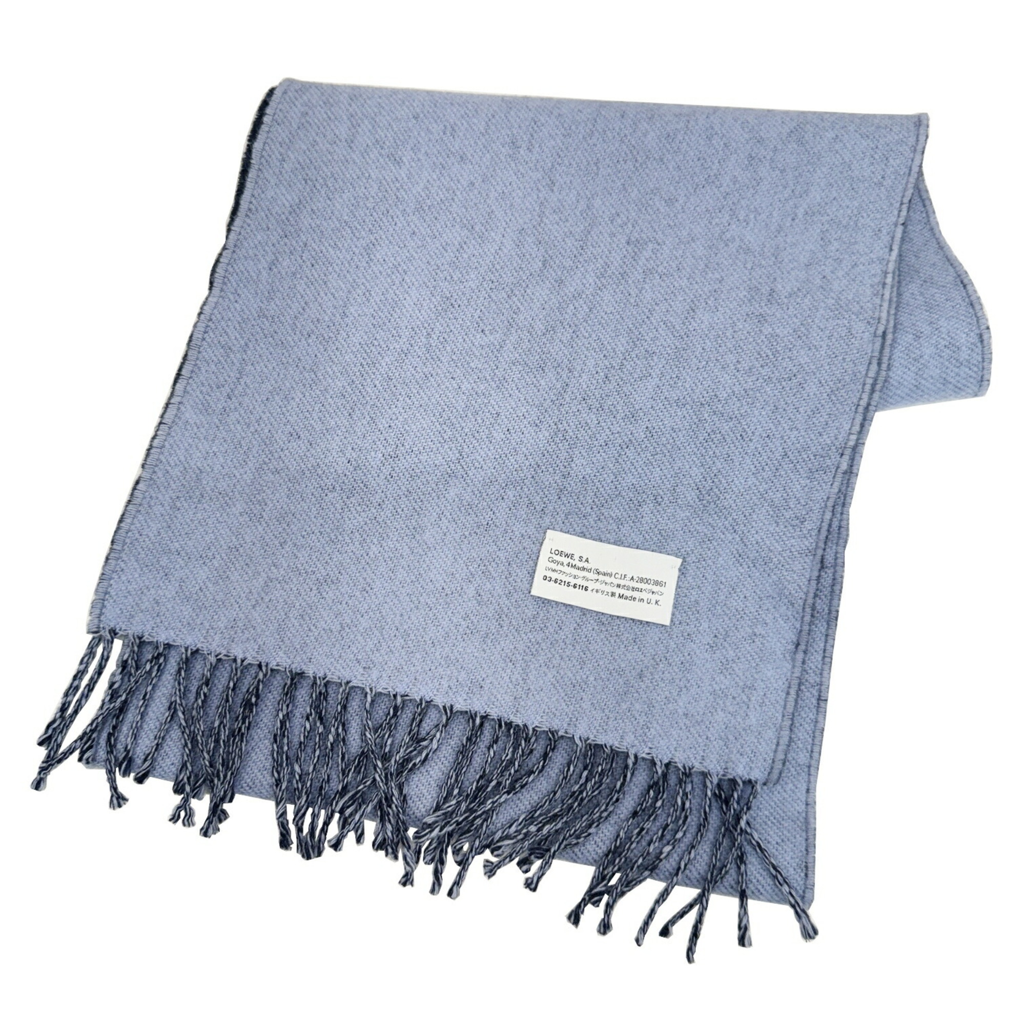 LOEWE Anagram Scarf, Reversible, Wool, Cashmere, Embroidery, Bicolor, Navy, Light Blue, Women's, Men's