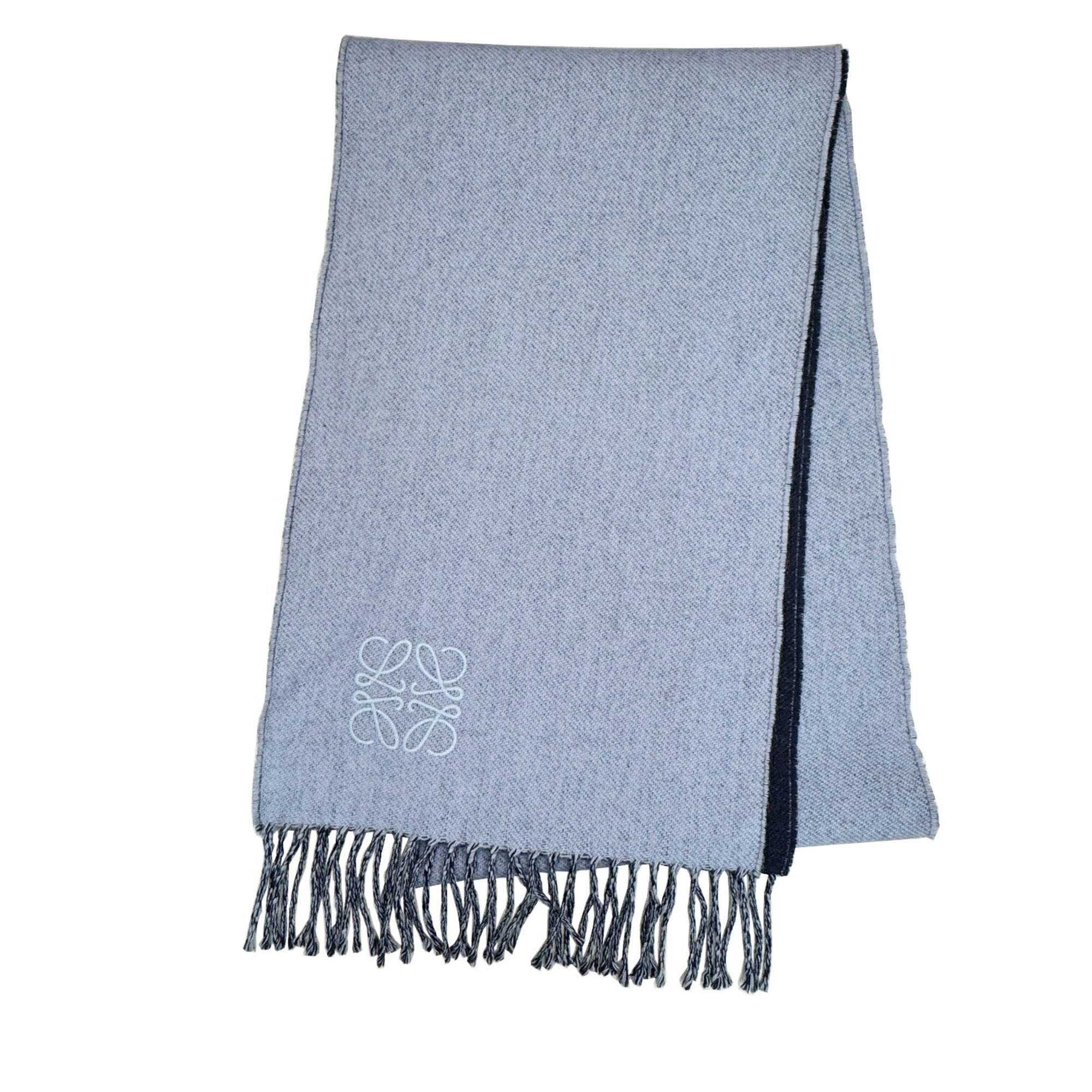 LOEWE Anagram Scarf, Reversible, Wool, Cashmere, Embroidery, Bicolor, Navy, Light Blue, Women's, Men's