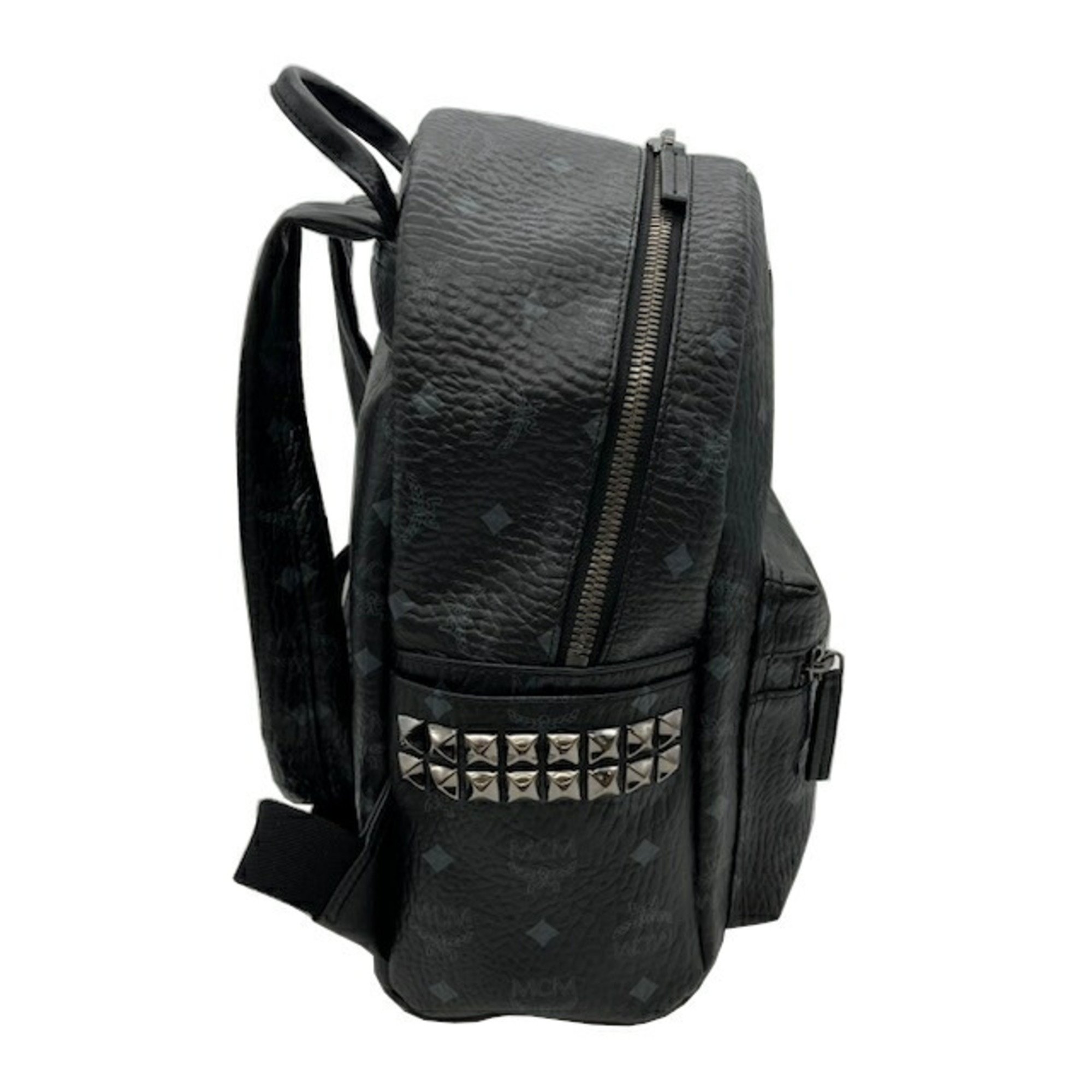 MCM Backpack Side Studs Leather Black Rucksack