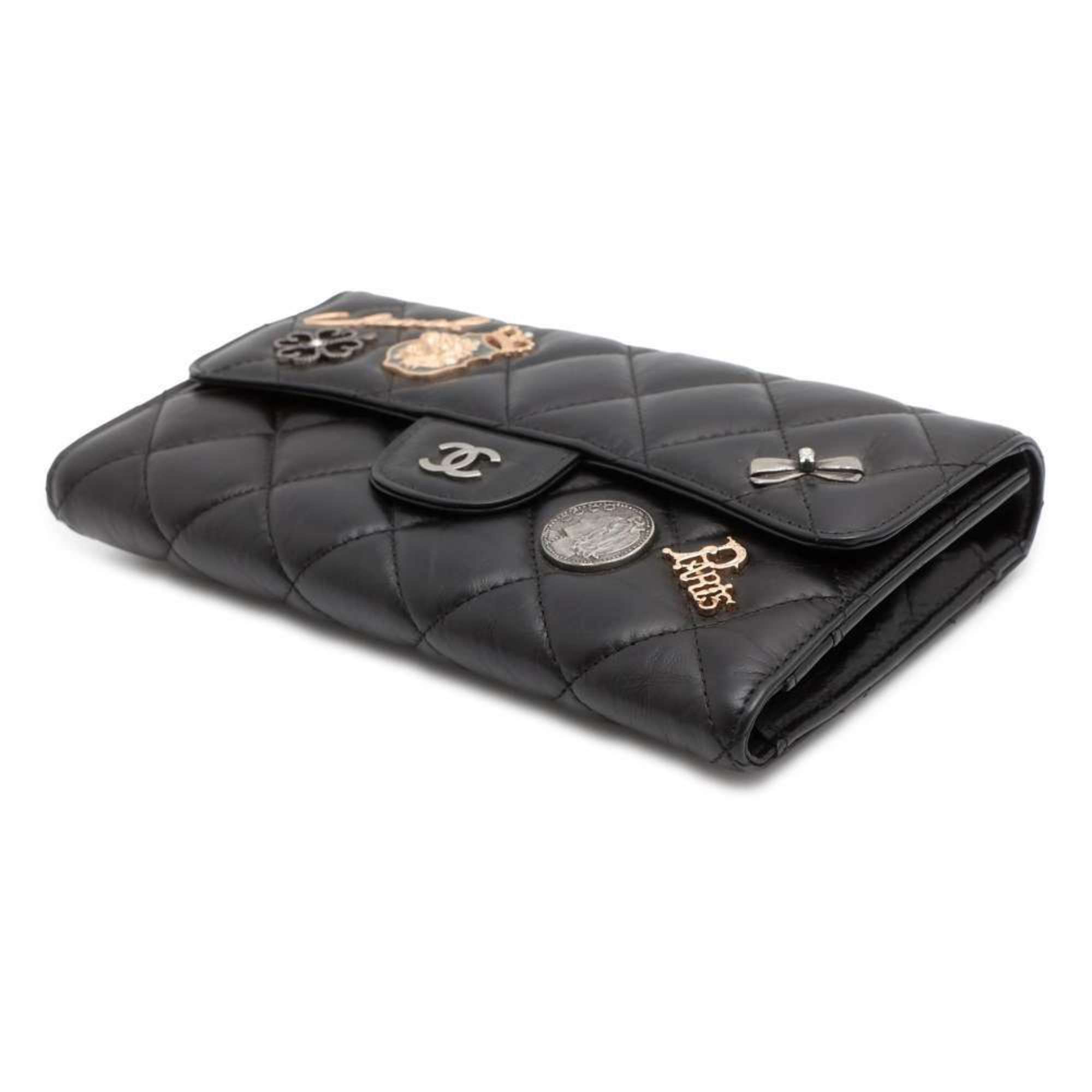 Chanel Long Wallet Matelasse Icon Charm Coco Mark Lambskin CHANEL Black