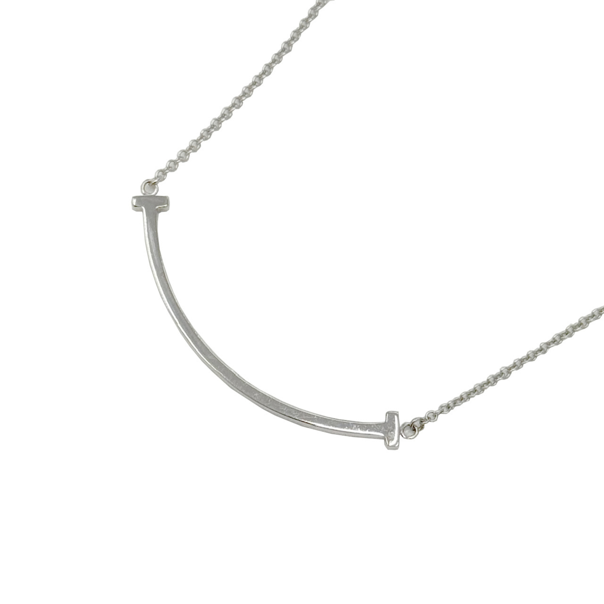 Tiffany & Co. T Smile Small Pendant Necklace AU750 750 K18WG 2.8g White Gold Women's