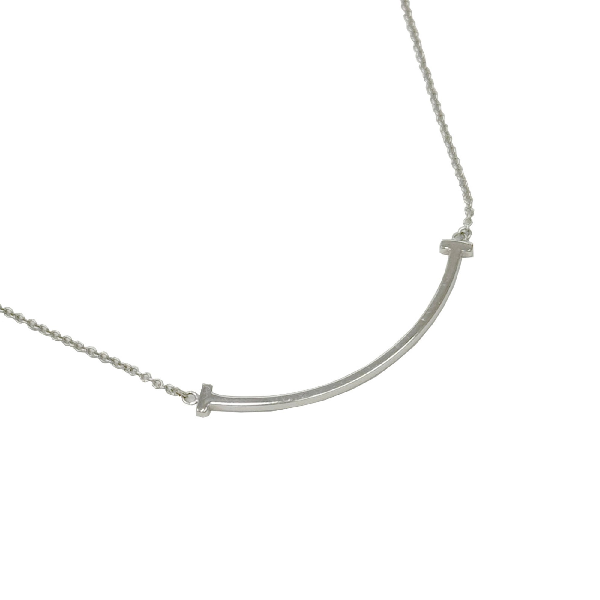 Tiffany & Co. T Smile Small Pendant Necklace AU750 750 K18WG 2.8g White Gold Women's