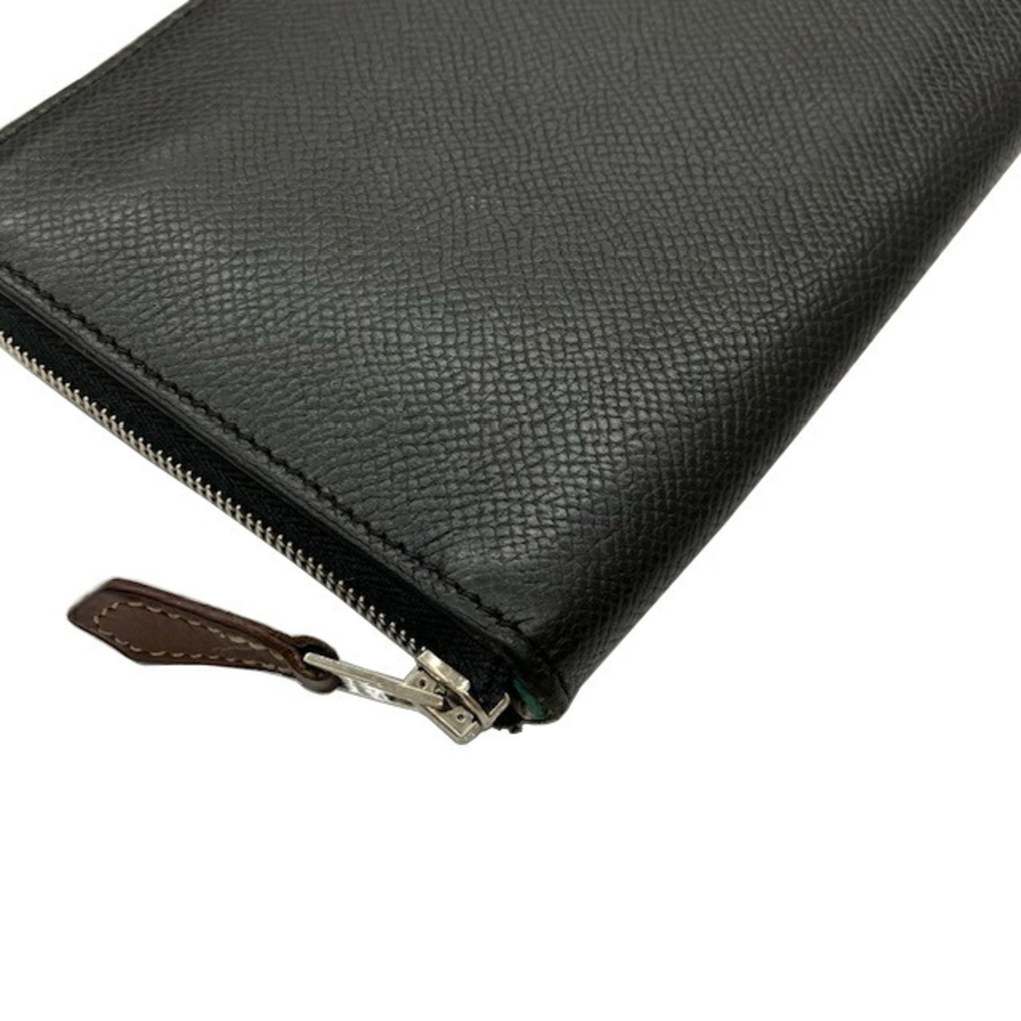 HERMES Azap Silkin Epson Black A Engraved Round Long Wallet