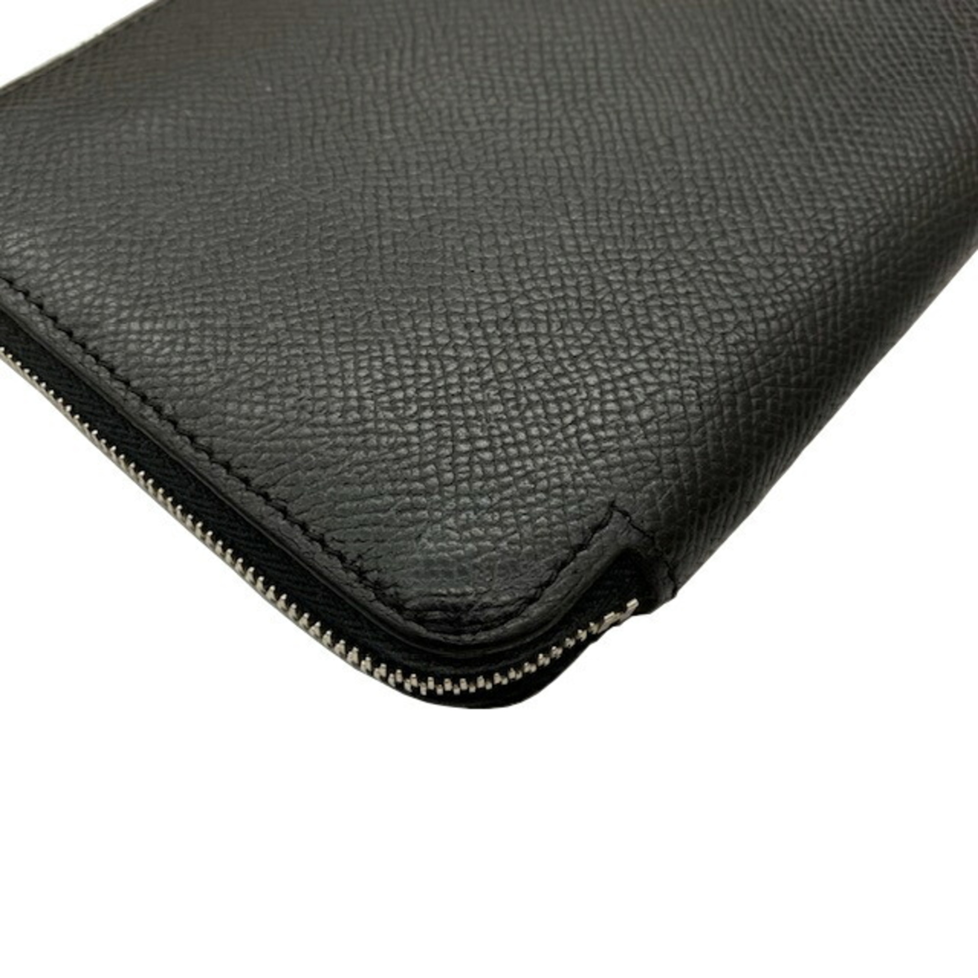 HERMES Azap Silkin Epson Black A Engraved Round Long Wallet