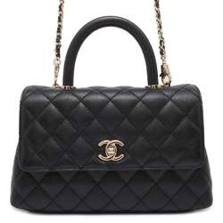 Chanel Handbag Matelasse Coco Mark Handle Caviar Skin XS A92990 2way Shoulder Black