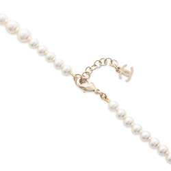 Chanel Long Necklace Coco Mark Fake Pearl A17K CHANEL White