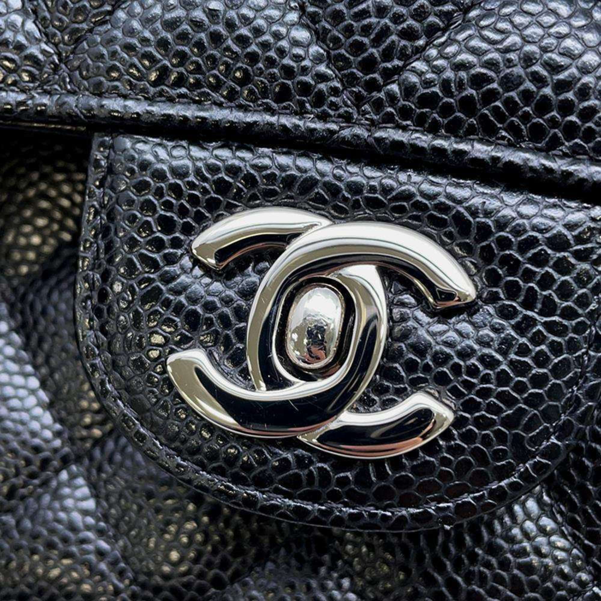 Chanel Chain Shoulder Bag Matelasse 25 Coco Mark Caviar Skin Double A01112 CHANEL Black