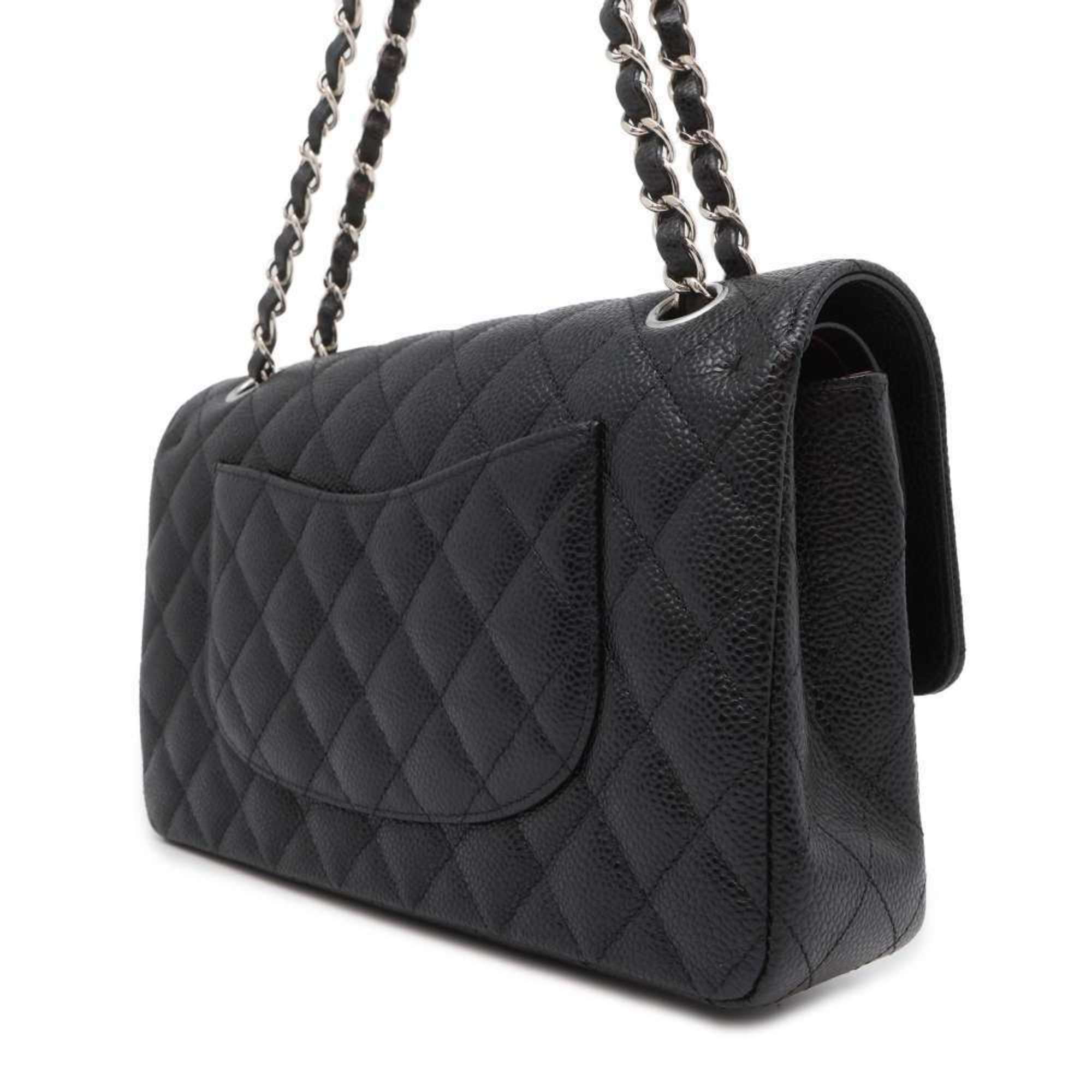 Chanel Chain Shoulder Bag Matelasse 25 Coco Mark Caviar Skin Double A01112 CHANEL Black