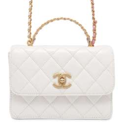 Chanel Chain Shoulder Bag Matelasse Coco Mark AS3886 2way Handbag White