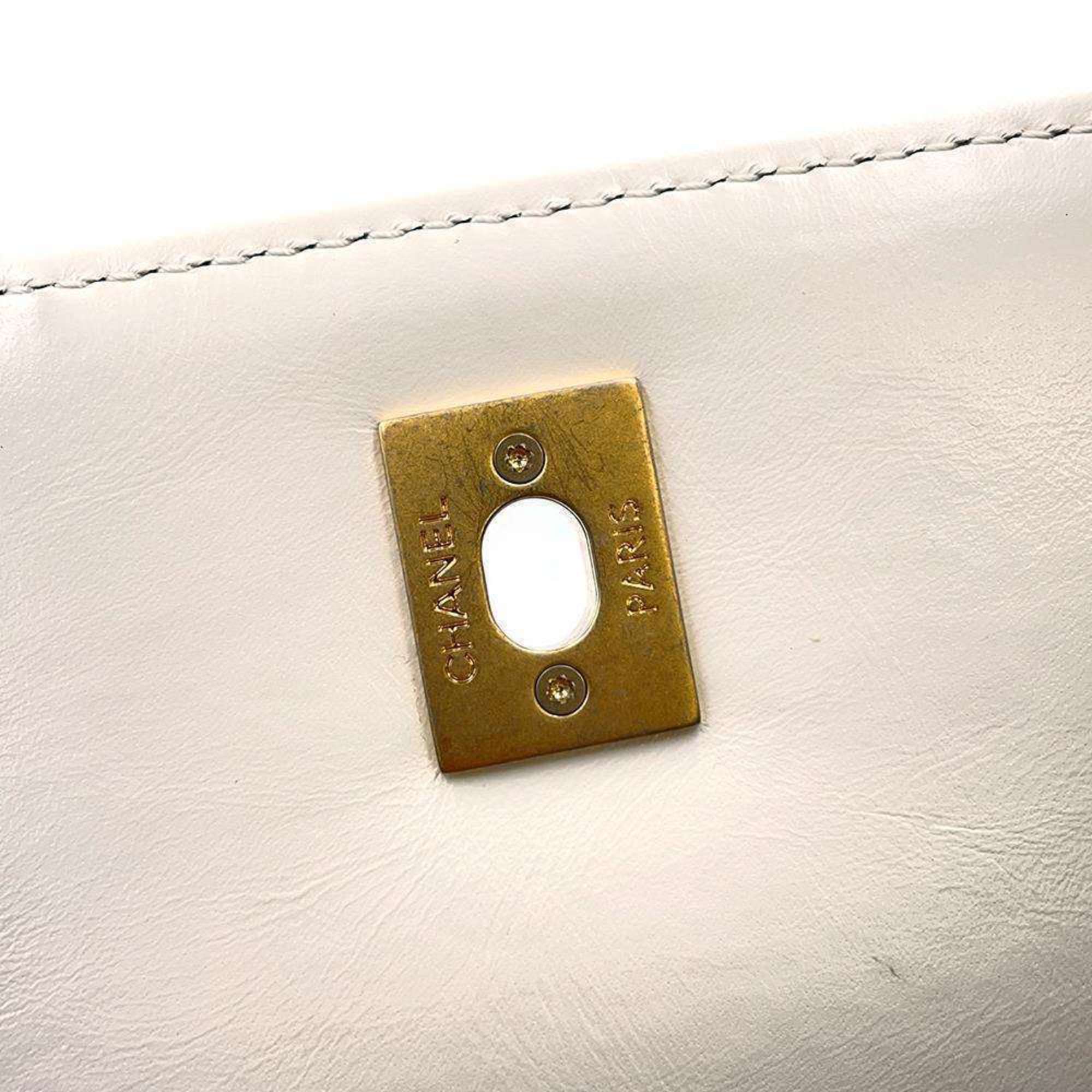 Chanel Chain Shoulder Bag Matelasse Coco Mark AS3886 2way Handbag White