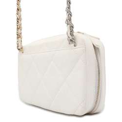 Chanel Chain Shoulder Bag 19 Matelasse Coco Mark Lambskin CHANEL White