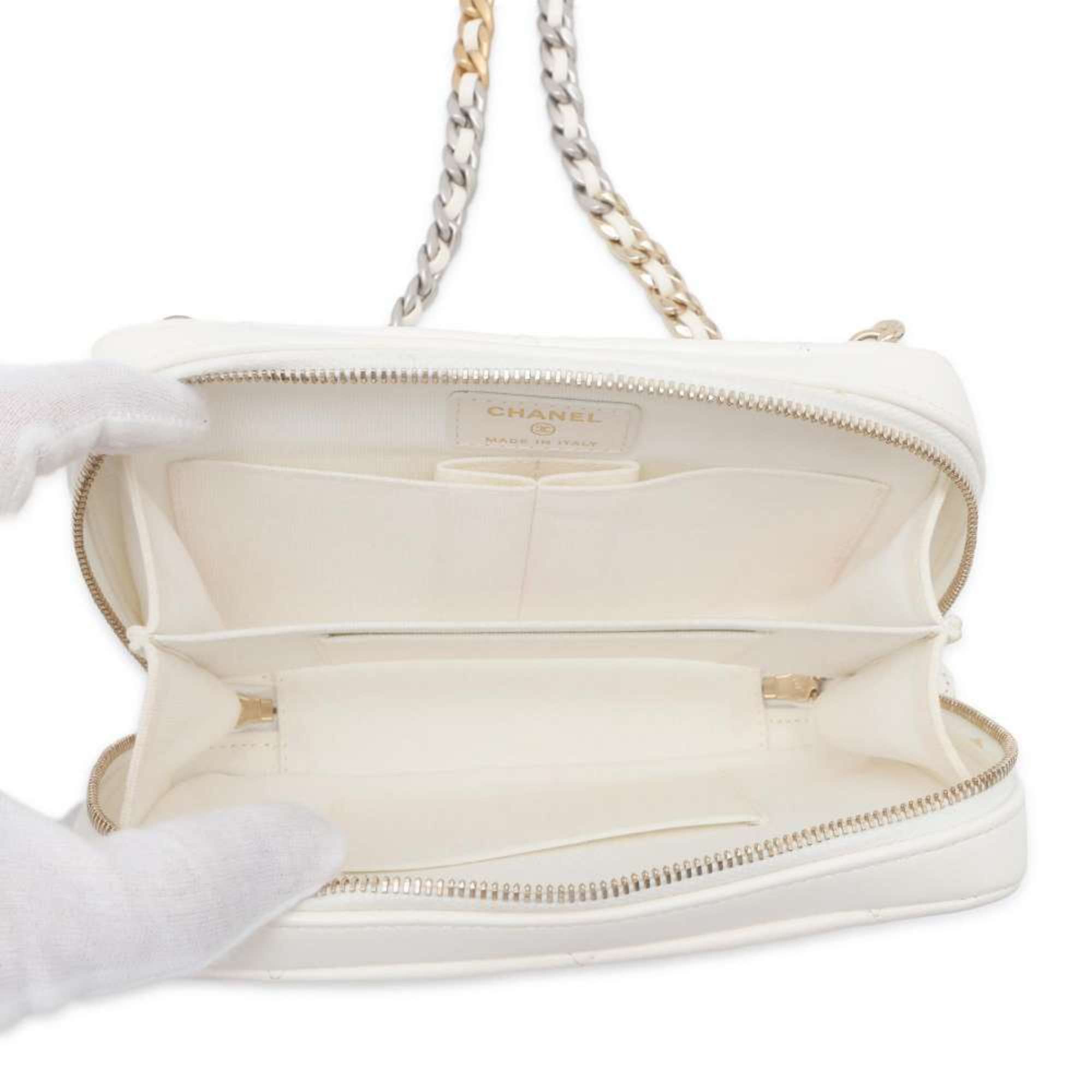 Chanel Chain Shoulder Bag 19 Matelasse Coco Mark Lambskin CHANEL White