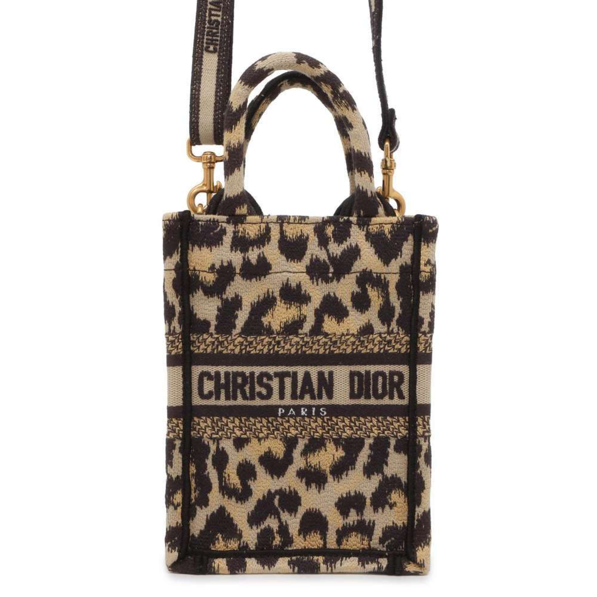 Christian Dior Handbag Book Tote Leopard S5555CRHM 2way Shoulder Phone Bag Print